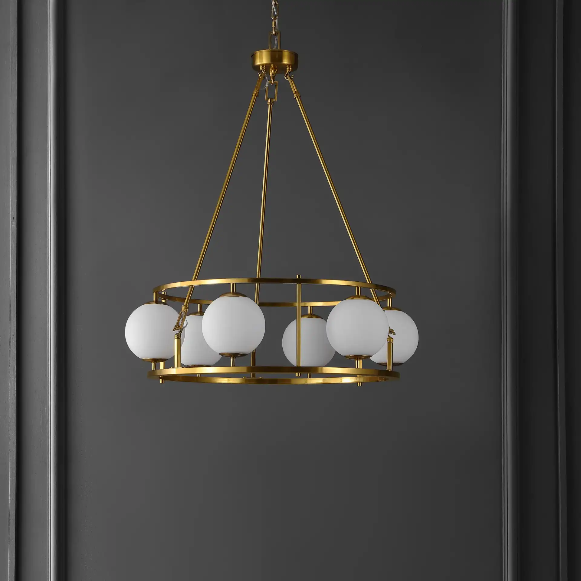 Solabrina Six-Light Chandelier in Brass in a styled room