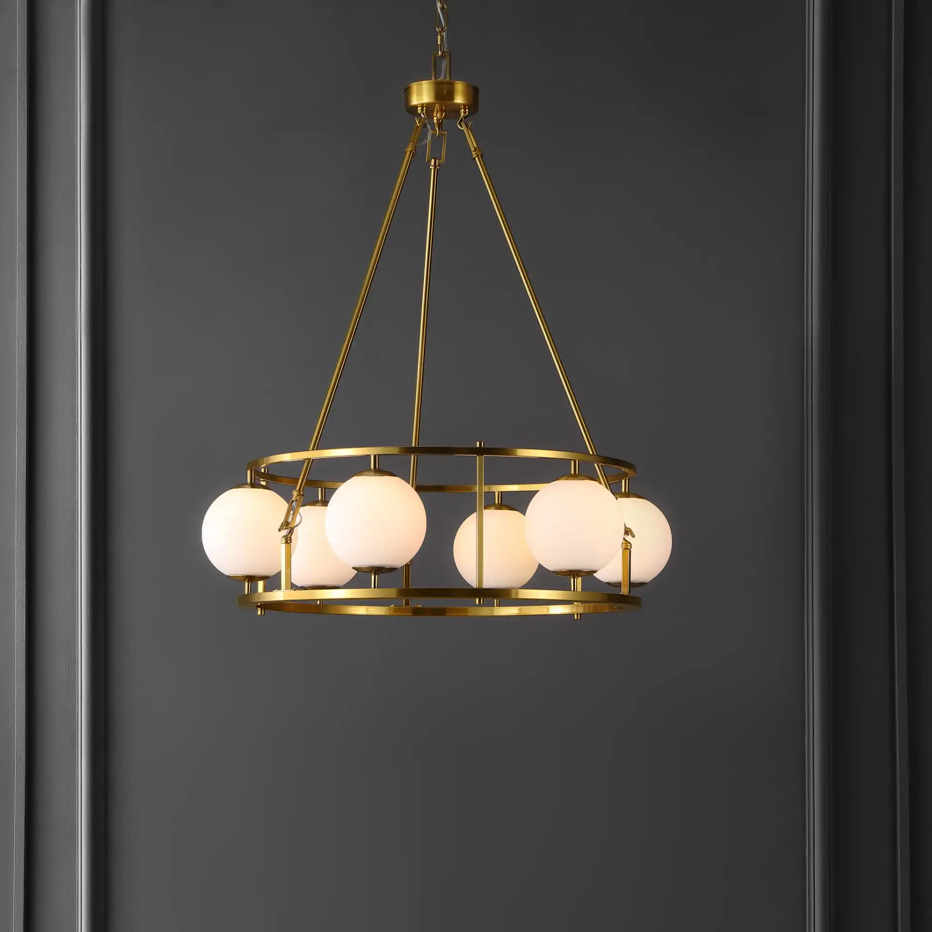 Solabrina Six-Light Chandelier in Brass in a styled room