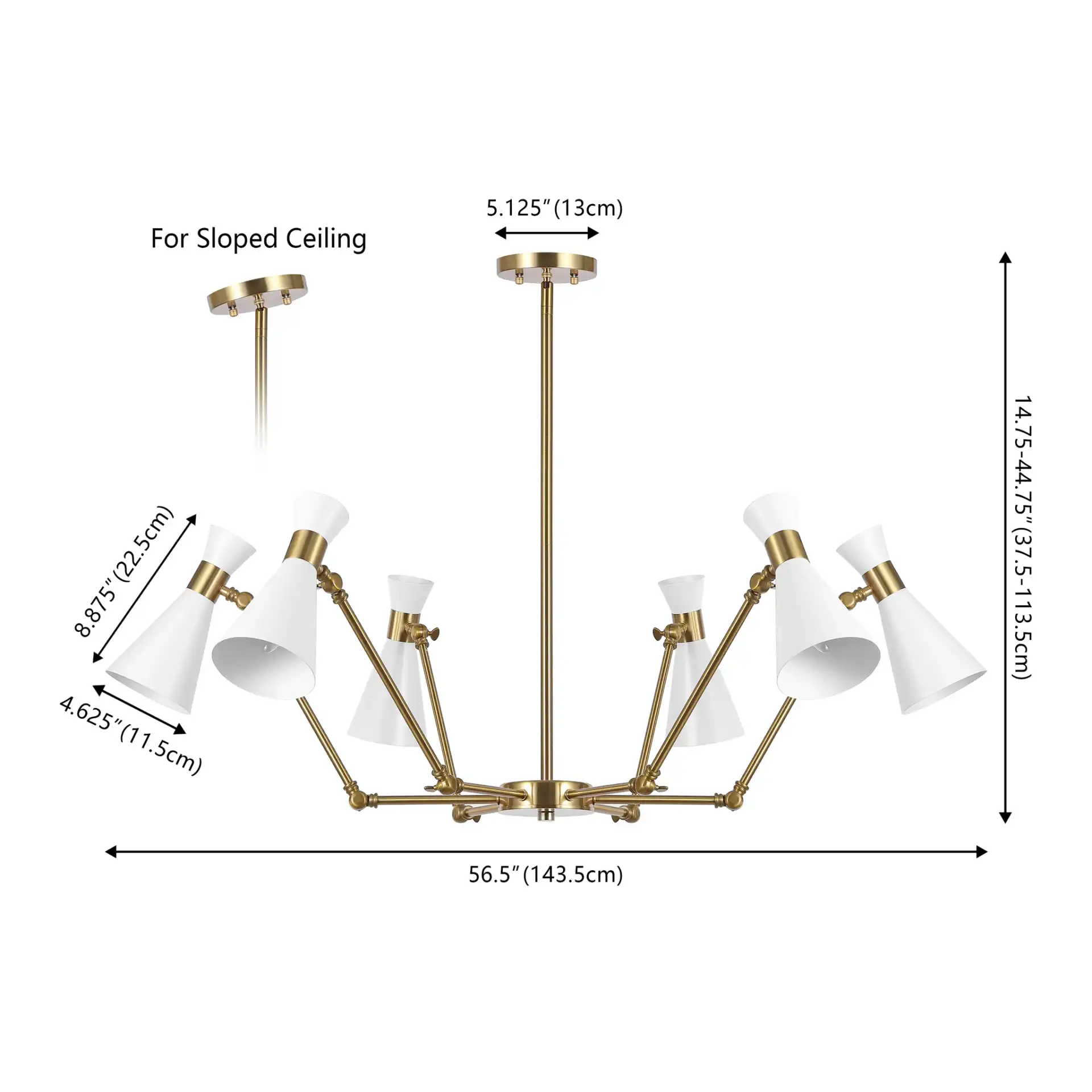 Shiraz Six-Light Chandelier in Brass / White, detail view