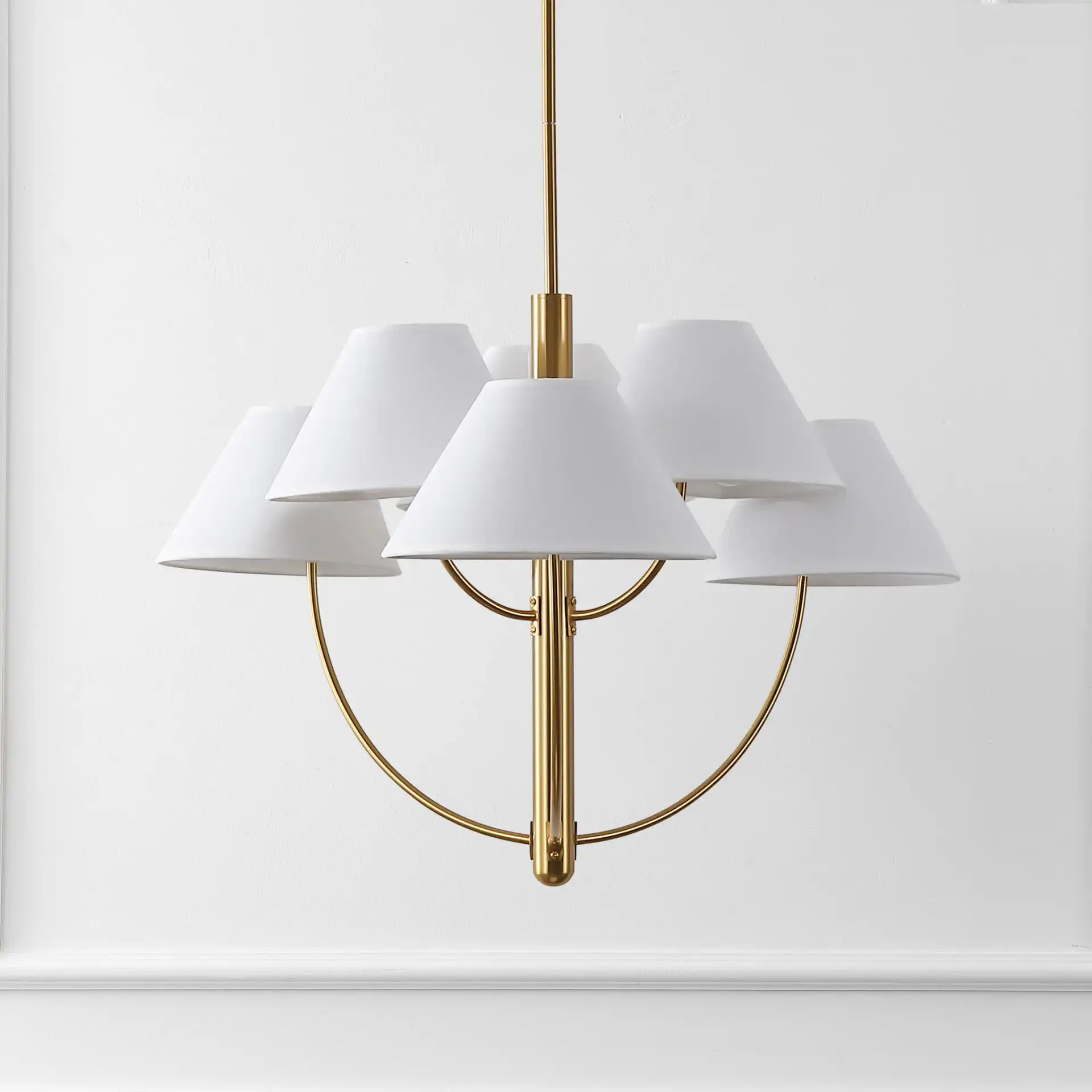 Madsen Six-Light Chandelier in Brass, detail view