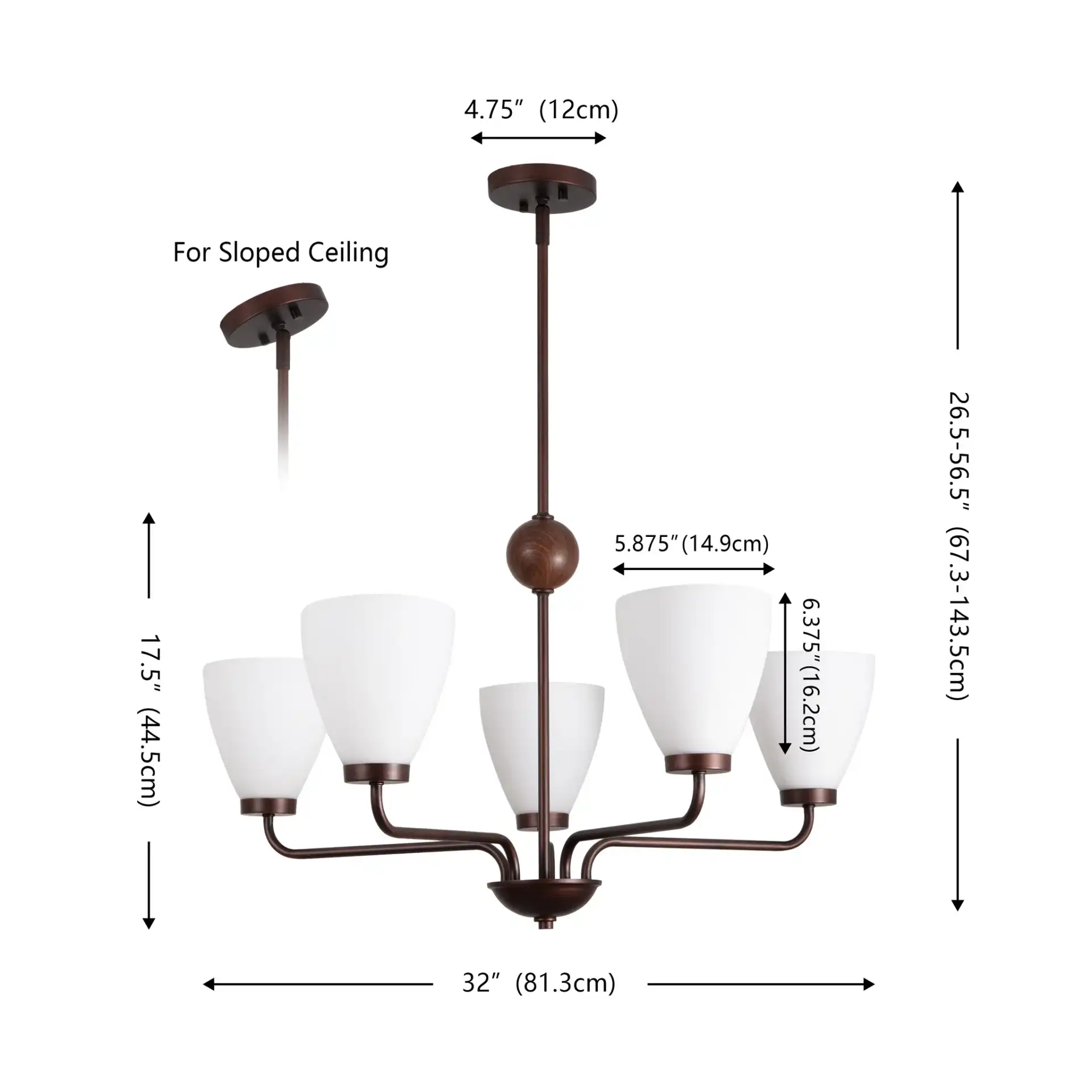 Wynne Five-Light Chandelier in Antique Brown, detail view
