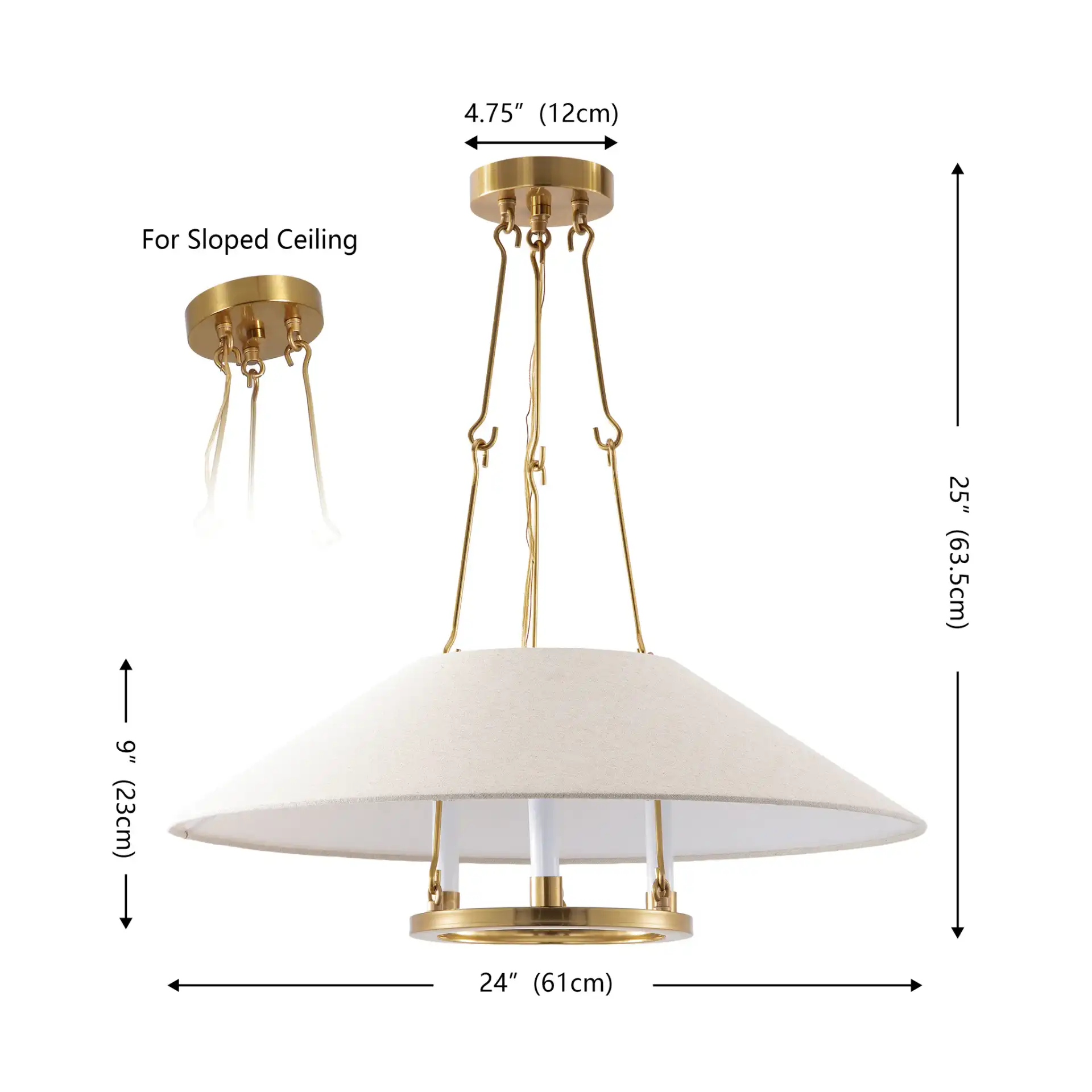 Pamila Three-Light Chandelier in Brass, detail view