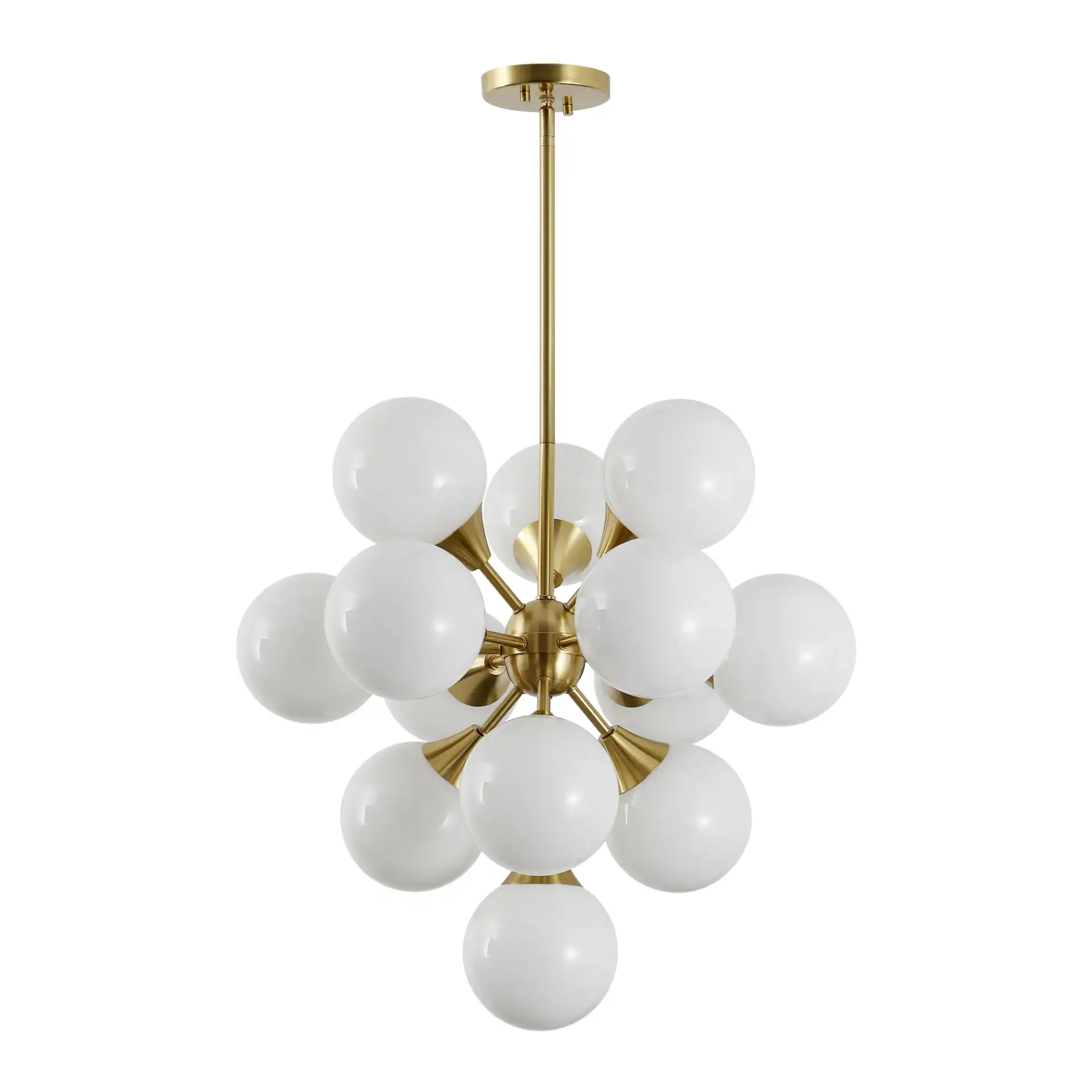 Delvine Thirteen-Light Chandelier in Brass / White, detail view