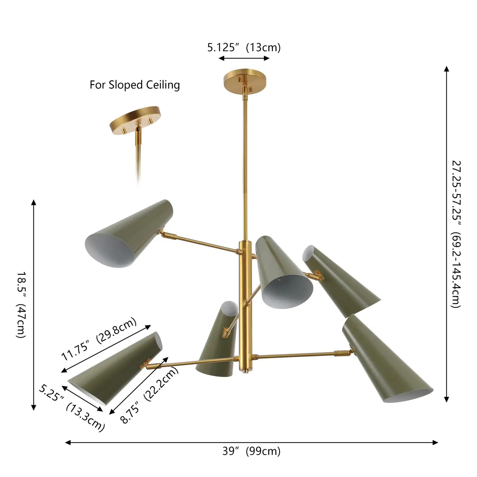 Atena Chandelier in Brass / Green, detail view