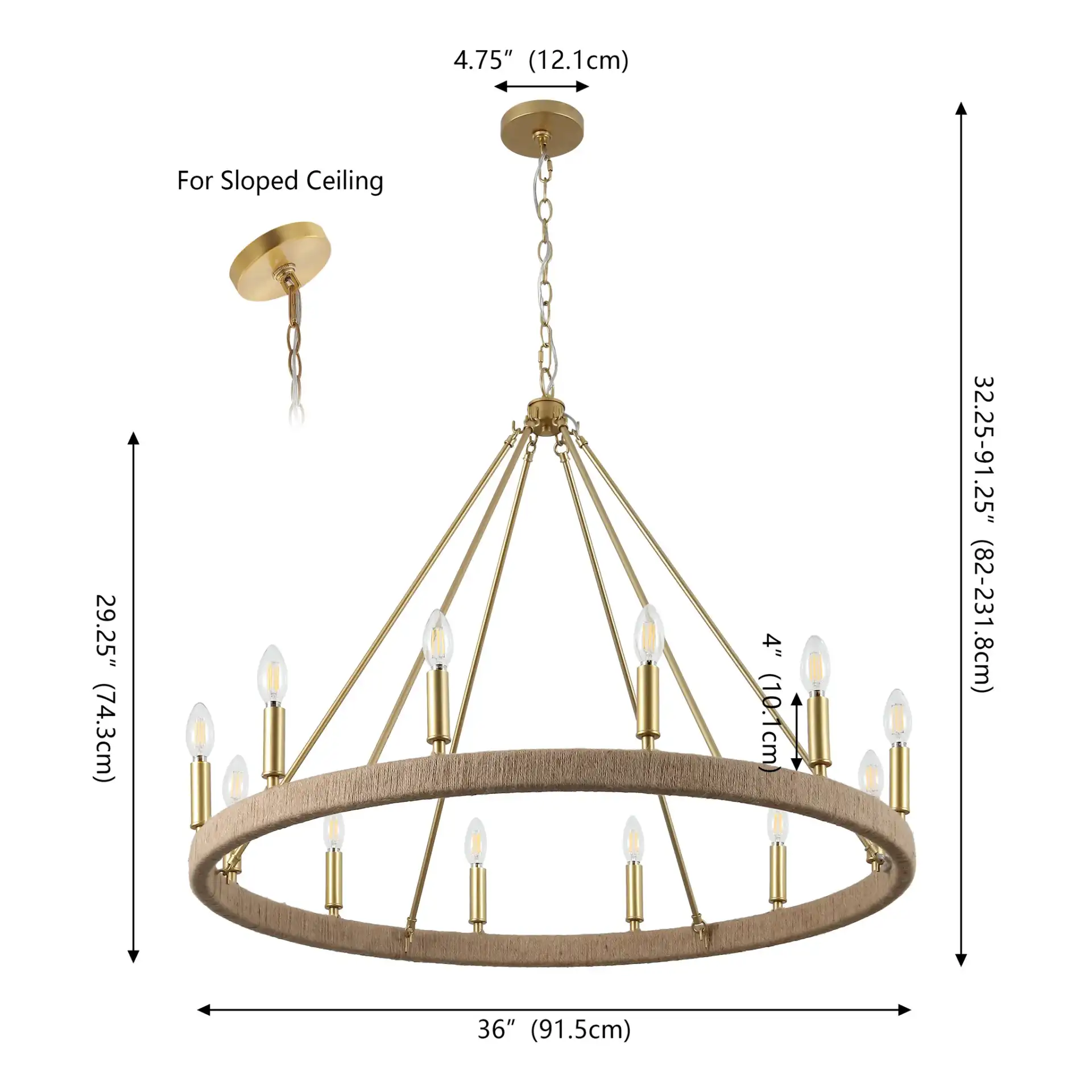 Enya Chandelier in Natural / Gold, detail view