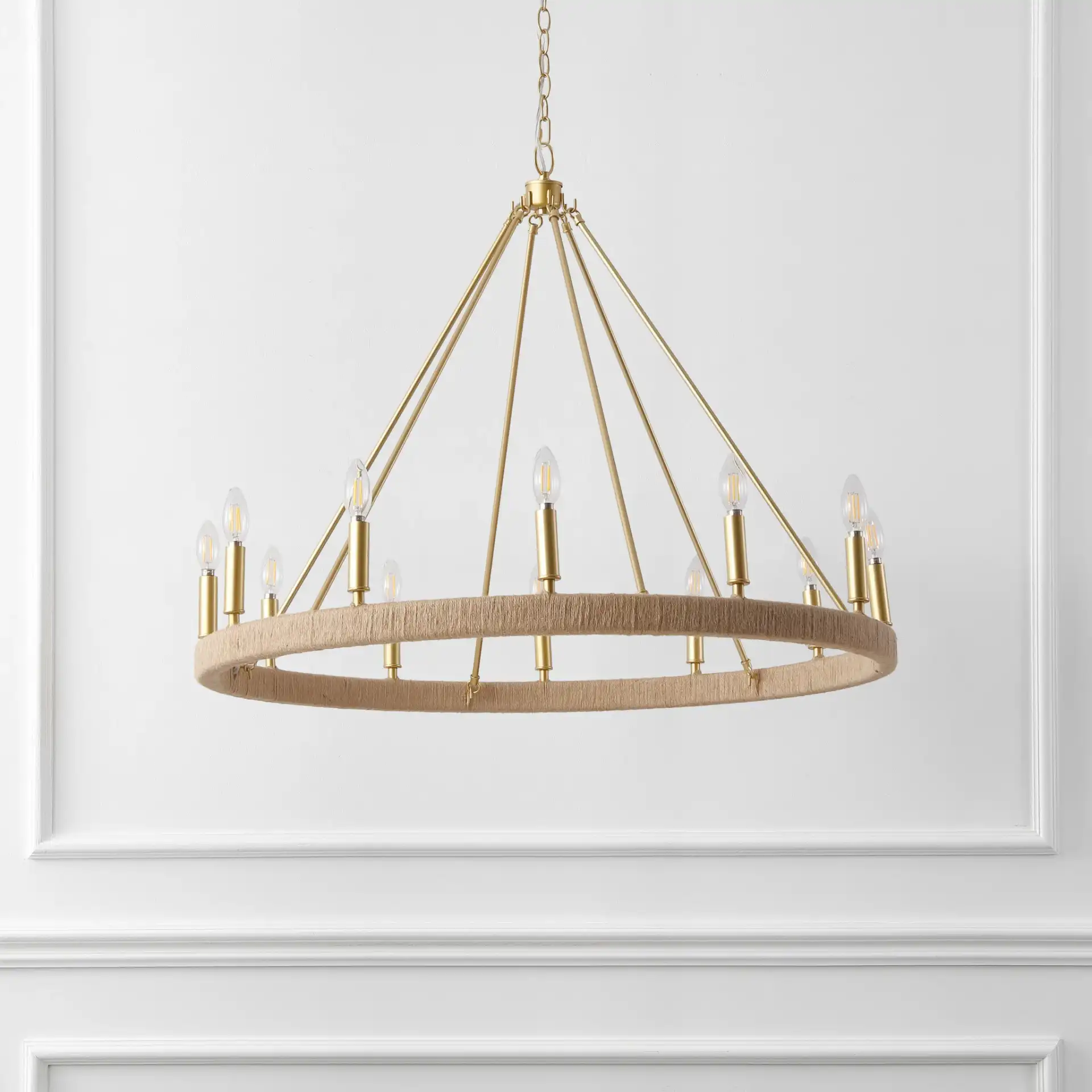 Enya Chandelier in Natural / Gold in a styled room