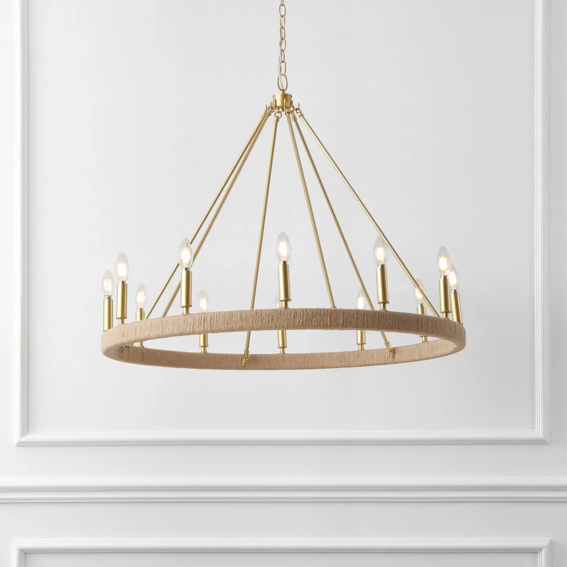Enya Chandelier in Natural / Gold in a styled room