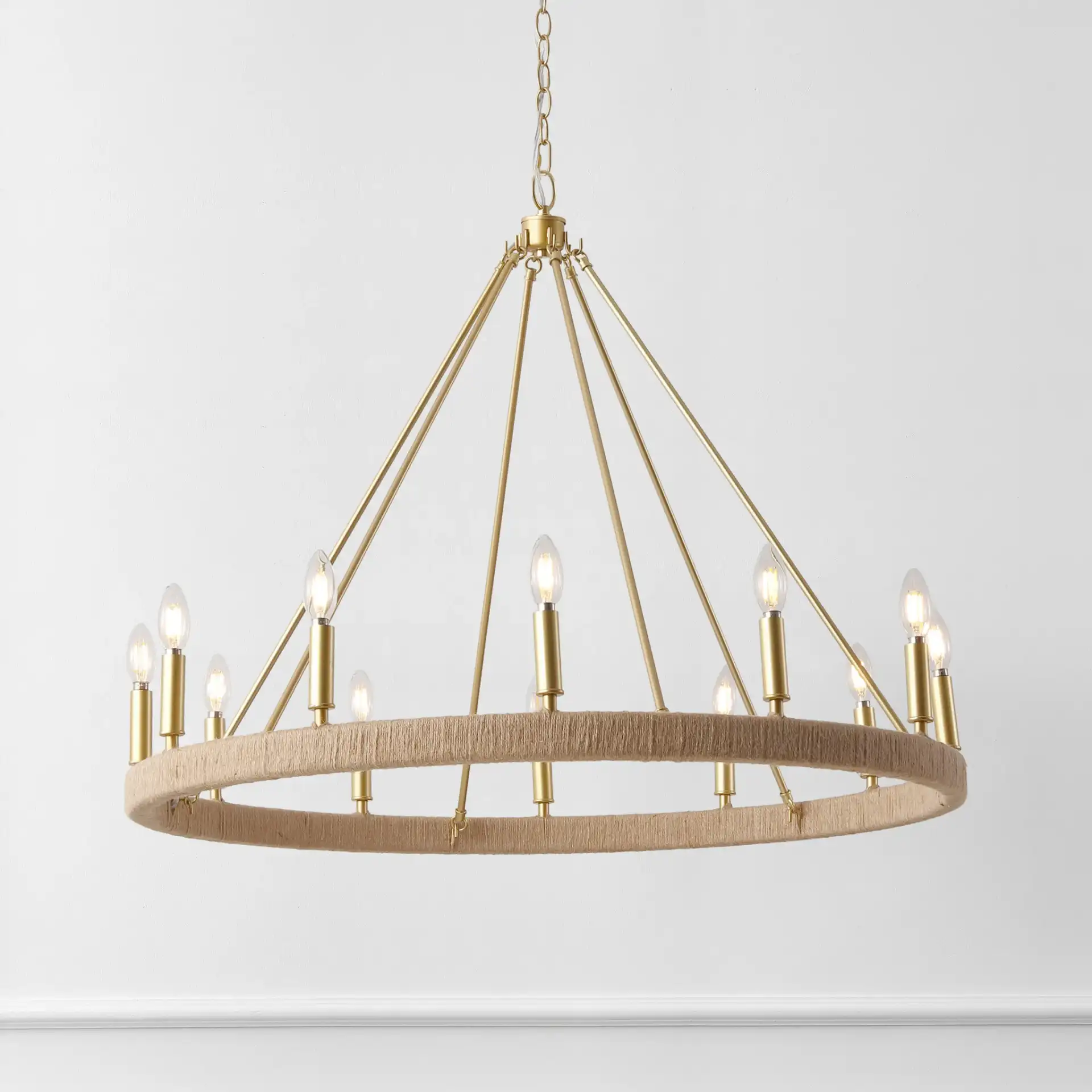 Enya Chandelier in Natural / Gold in a styled room