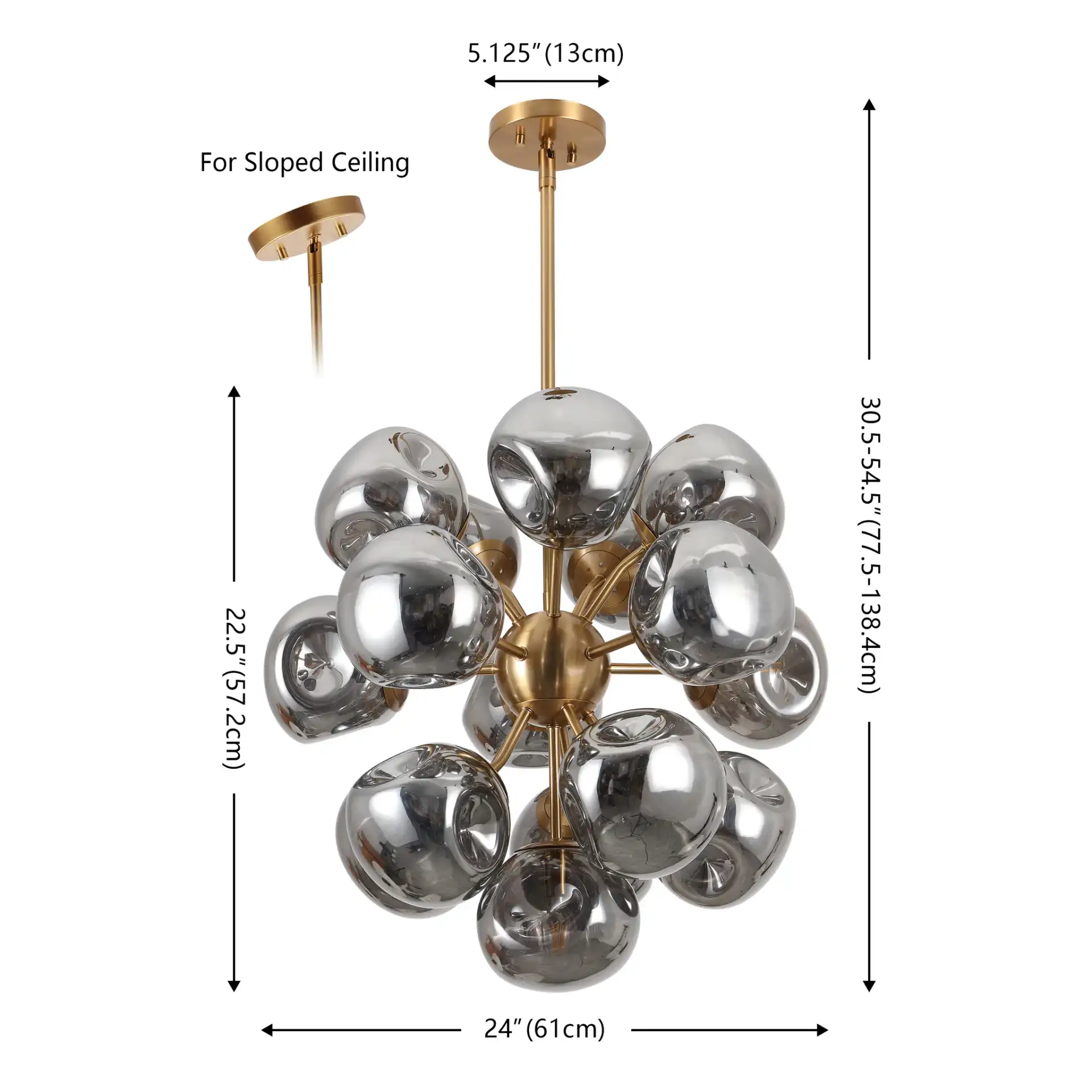 Paulia Chandelier in Chrome / Brass, detail view