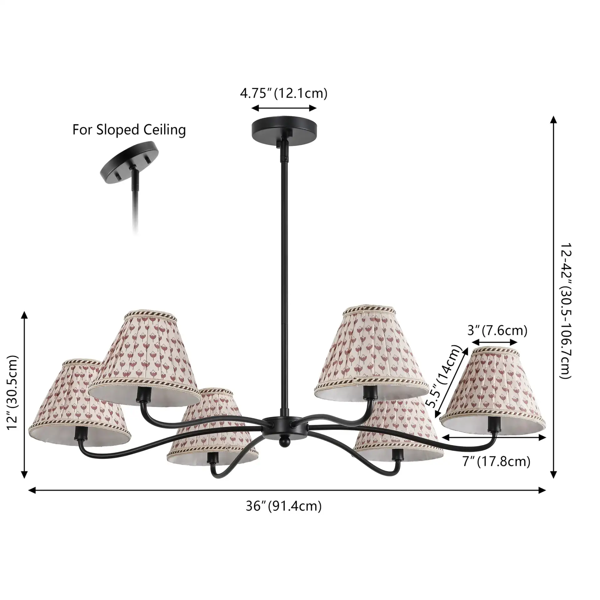 Yakov 6 Lamp Chandelier in Black / Brown And White, detail view