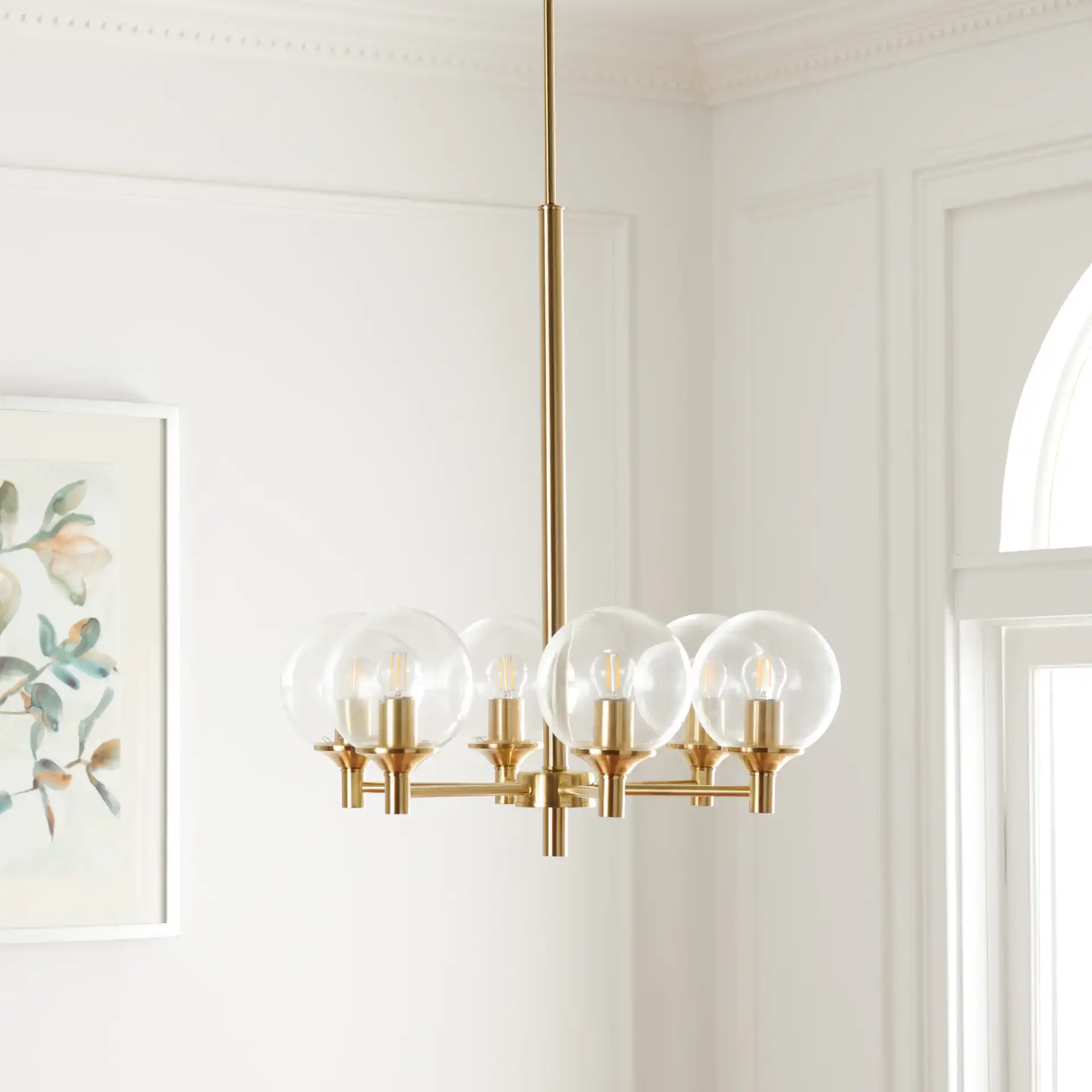 Jayde Six-Light Chandelier in Gold in a styled room