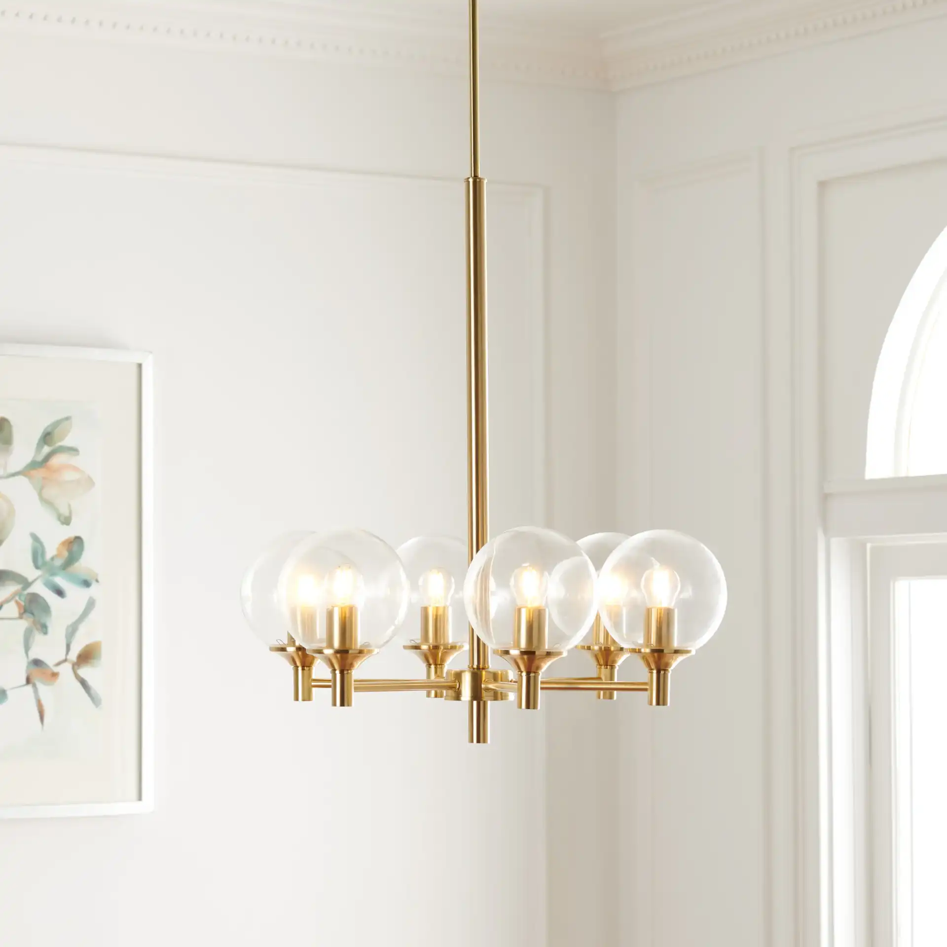 Jayde Six-Light Chandelier in Gold in a styled room