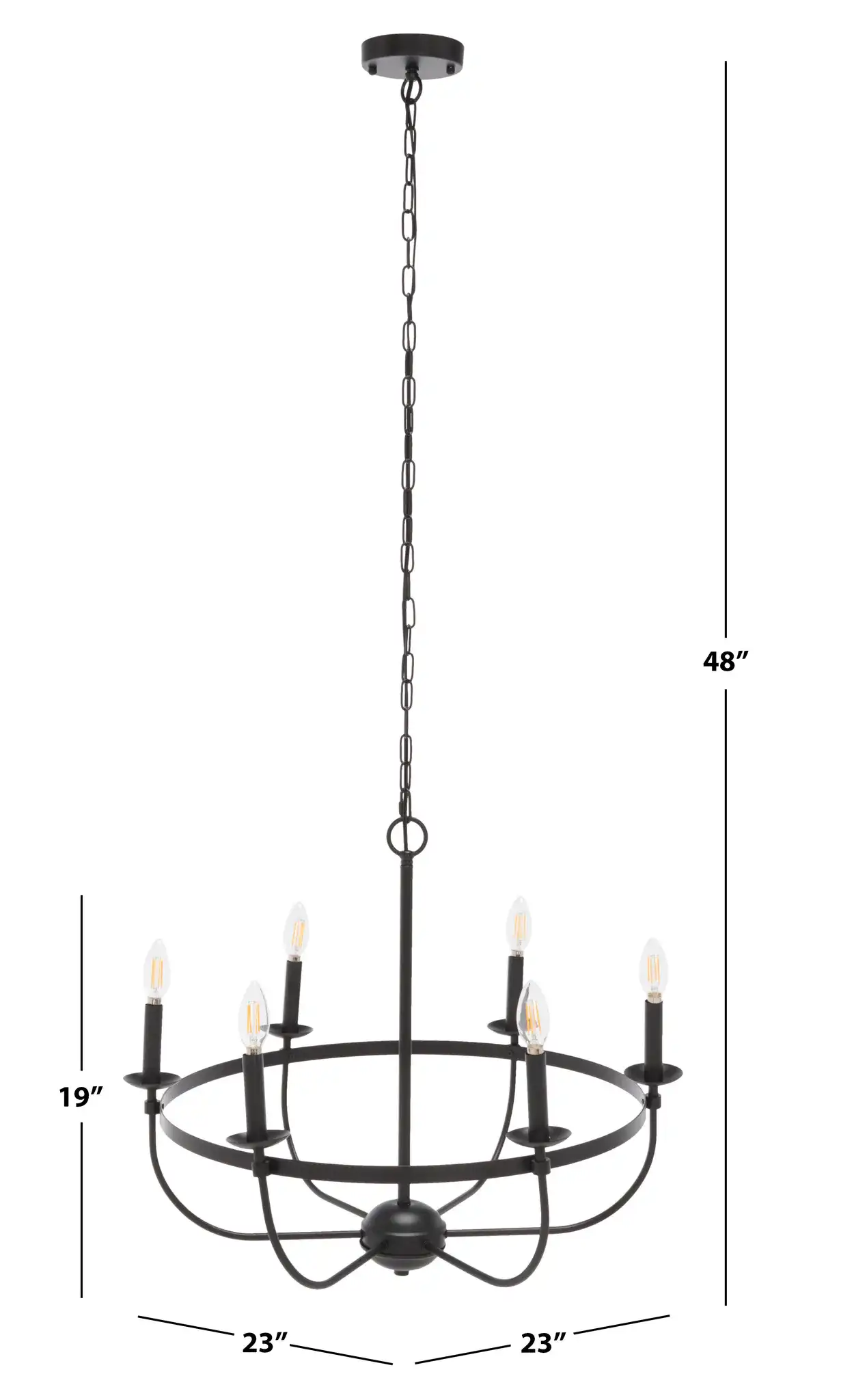 Lannan Six-Light Chandelier in Black, detail view