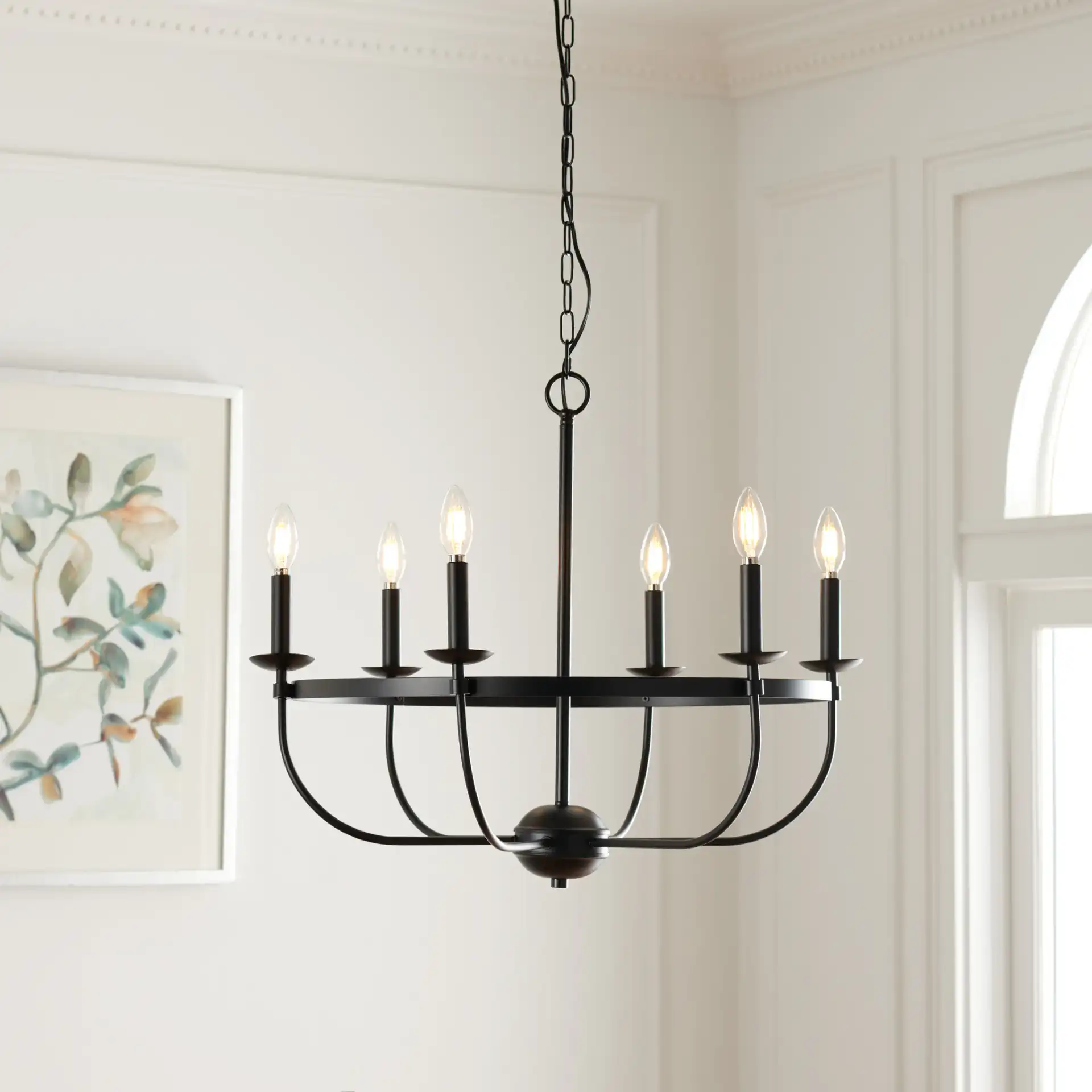 Lannan Six-Light Chandelier in Black in a styled room