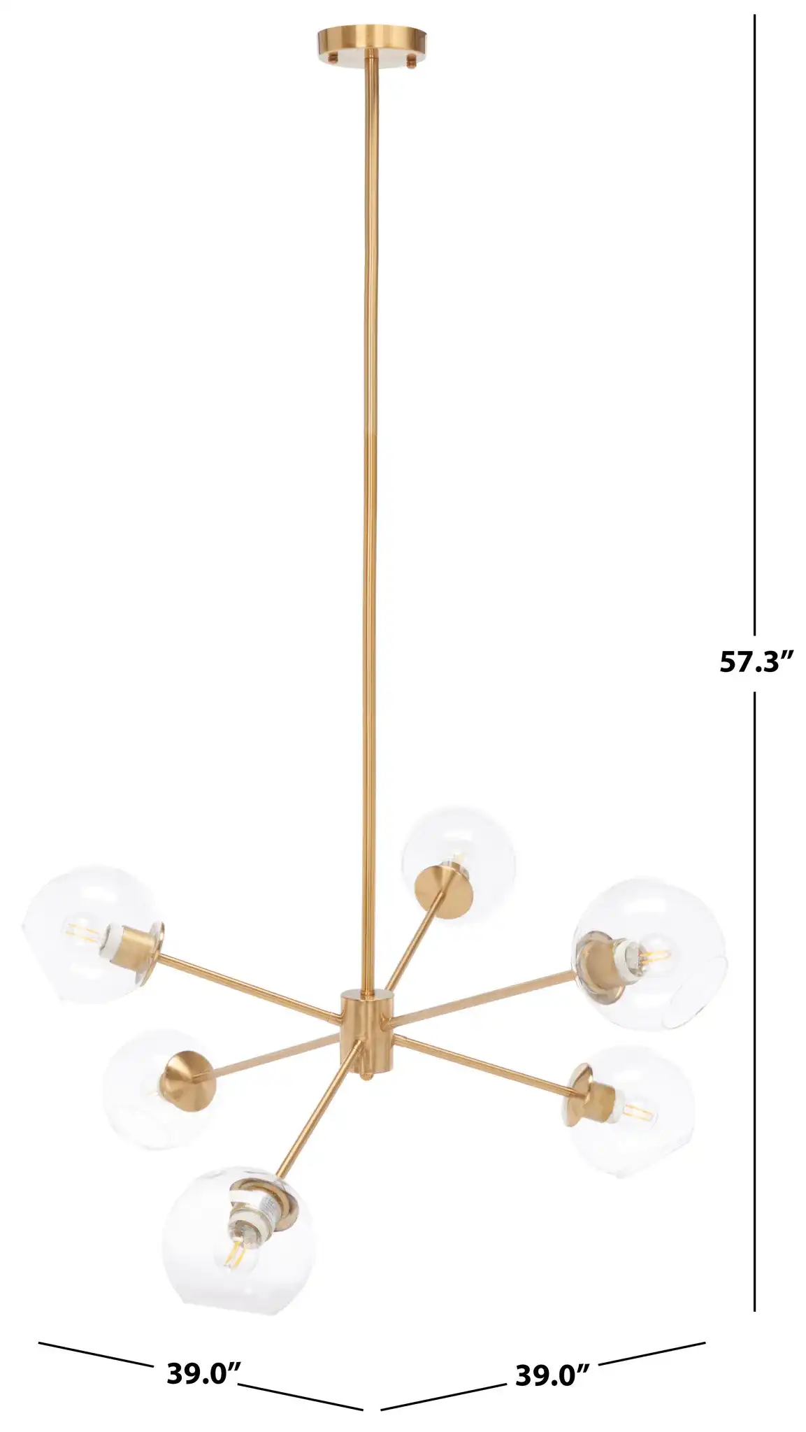 Cantori Six-Light Chandelier in Gold, detail view