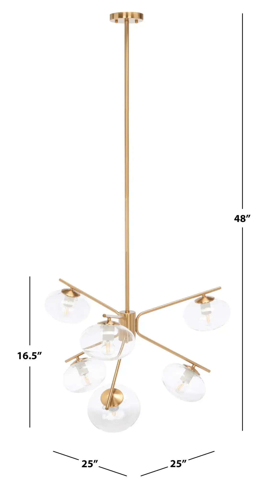 Bartoli Six-Light Chandelier in Brass, detail view