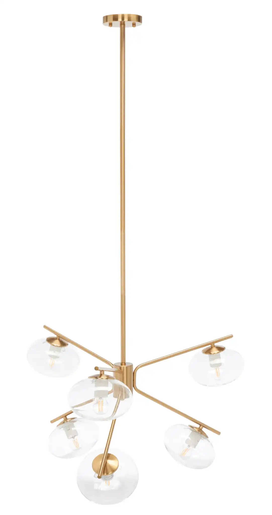 Bartoli Six-Light Chandelier in Brass, detail view