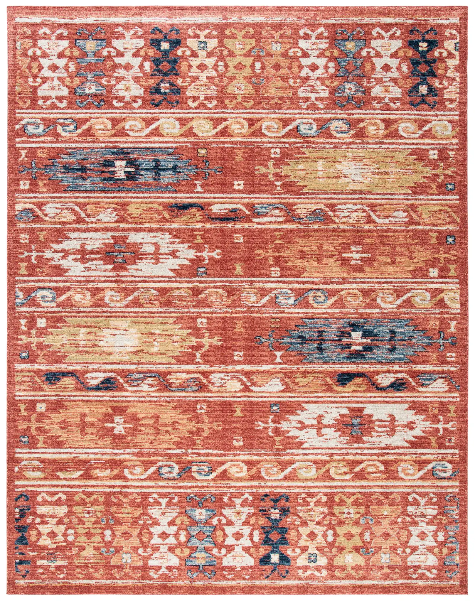 Charleston Banded Geometric Rug in Rust / Ivory