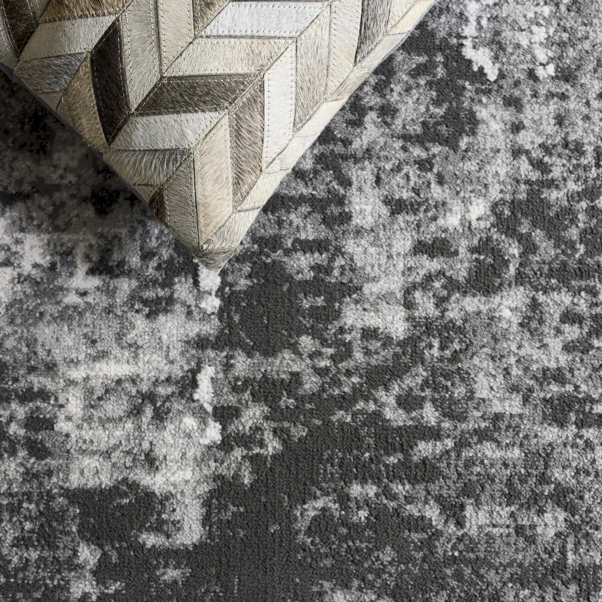Chamber Abstract Rug in Gray / Dark Gray in a styled room