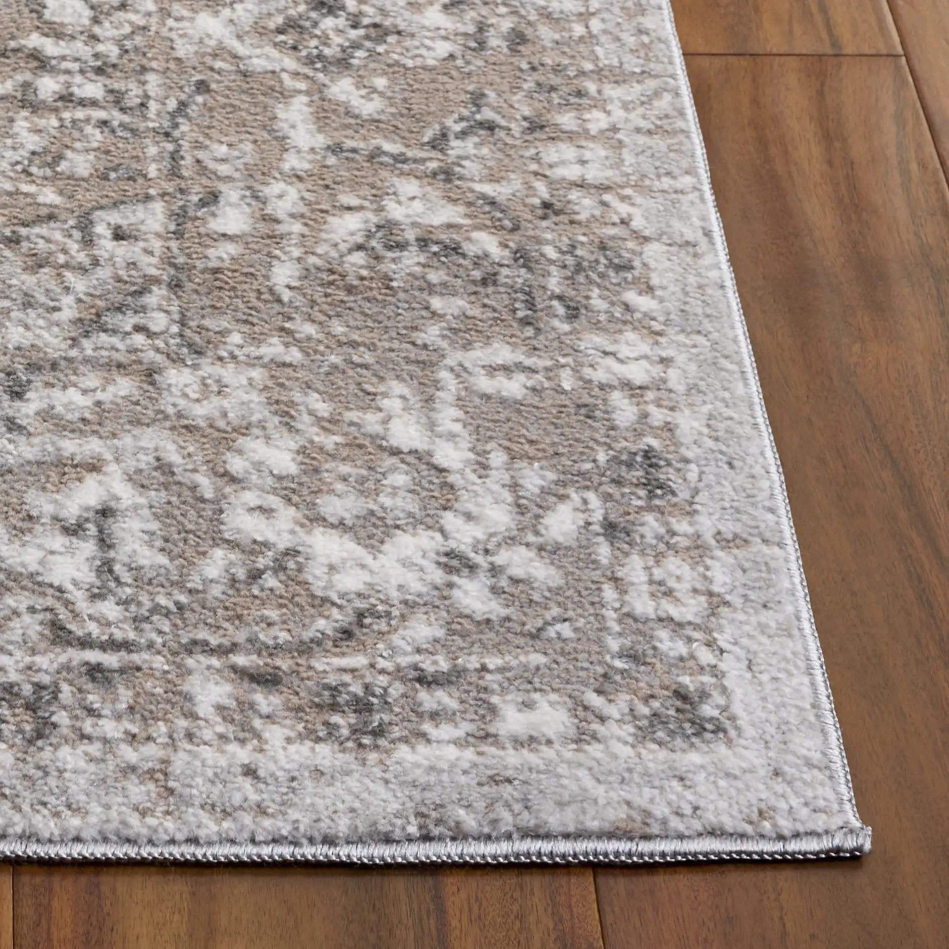 Chamber Medallion Bordered Rug in Beige / Gray Ivory in a styled room