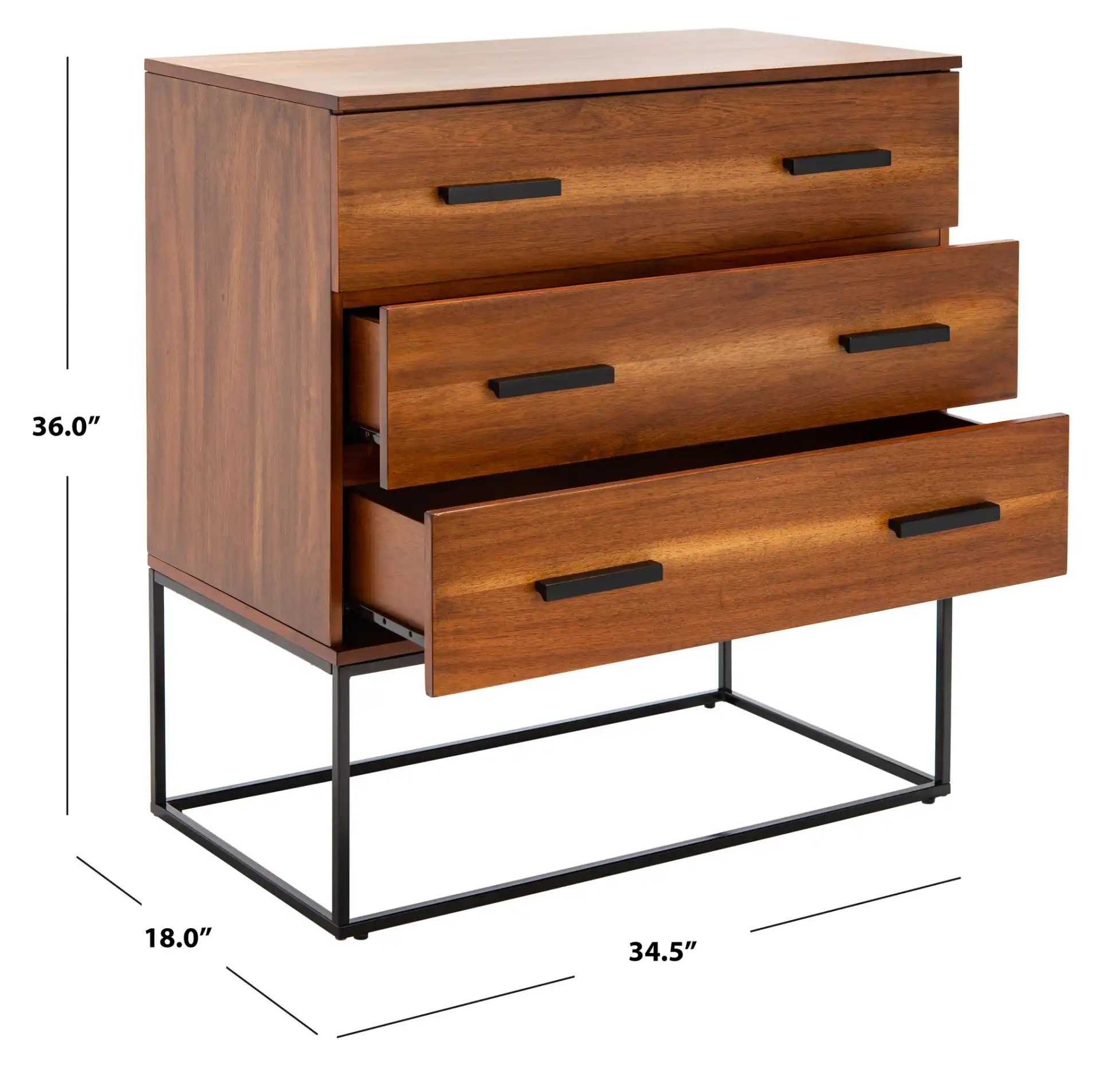 Marquise Three-Drawer Chest in Brown, detail view