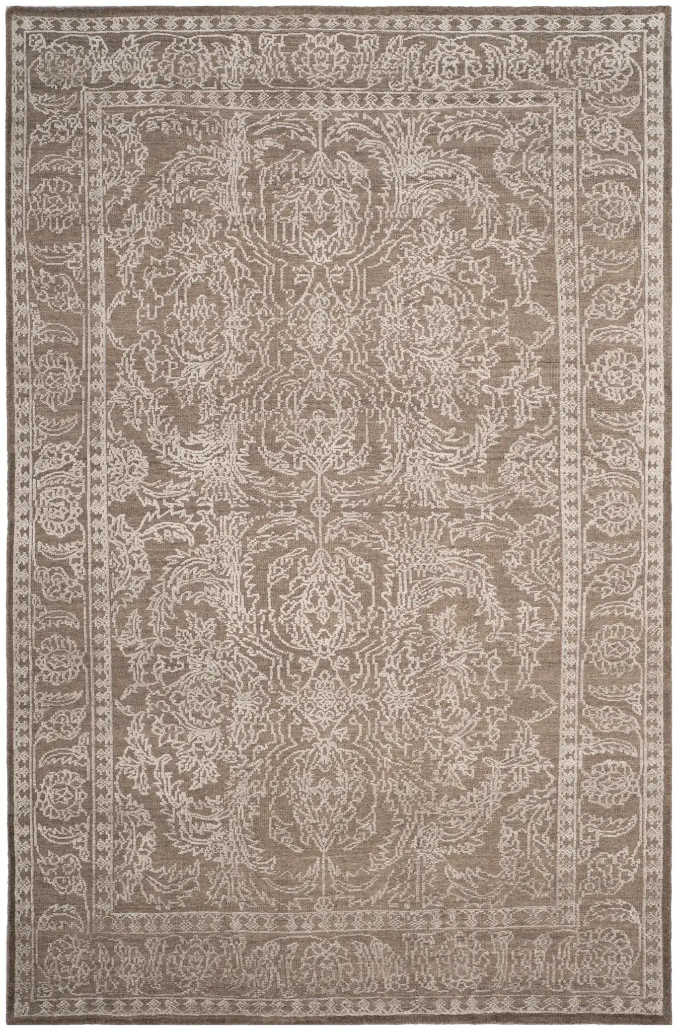 Chester Floral Scroll Hand-Knotted Rug in Stone Gray / Pearl