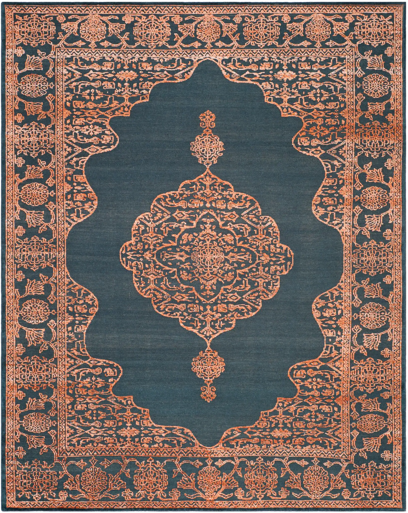 Chester Medallion Hand-Knotted Rug in Navy / Rust