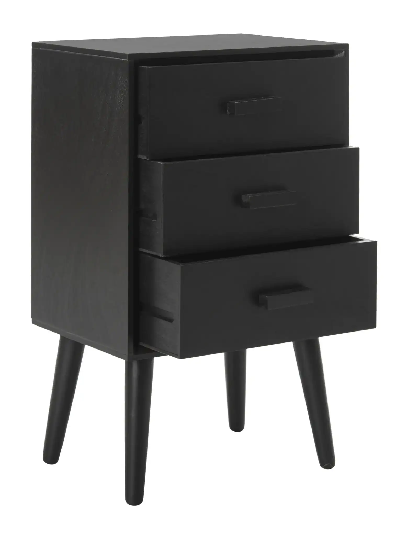 Pomona Three-Drawer Accent Table in Black, detail view