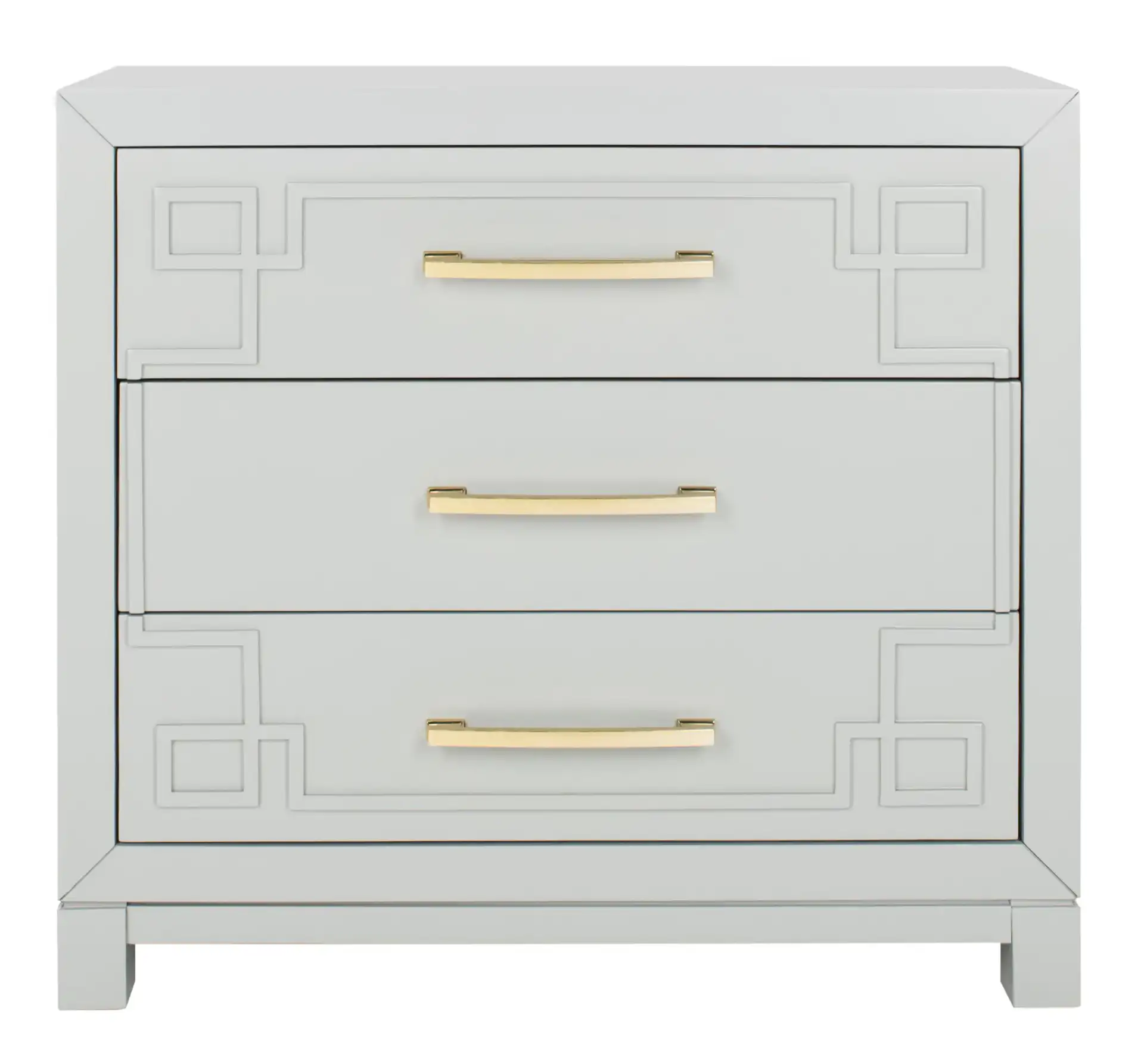 Raina Three-Drawer Chest in Gray / Gold