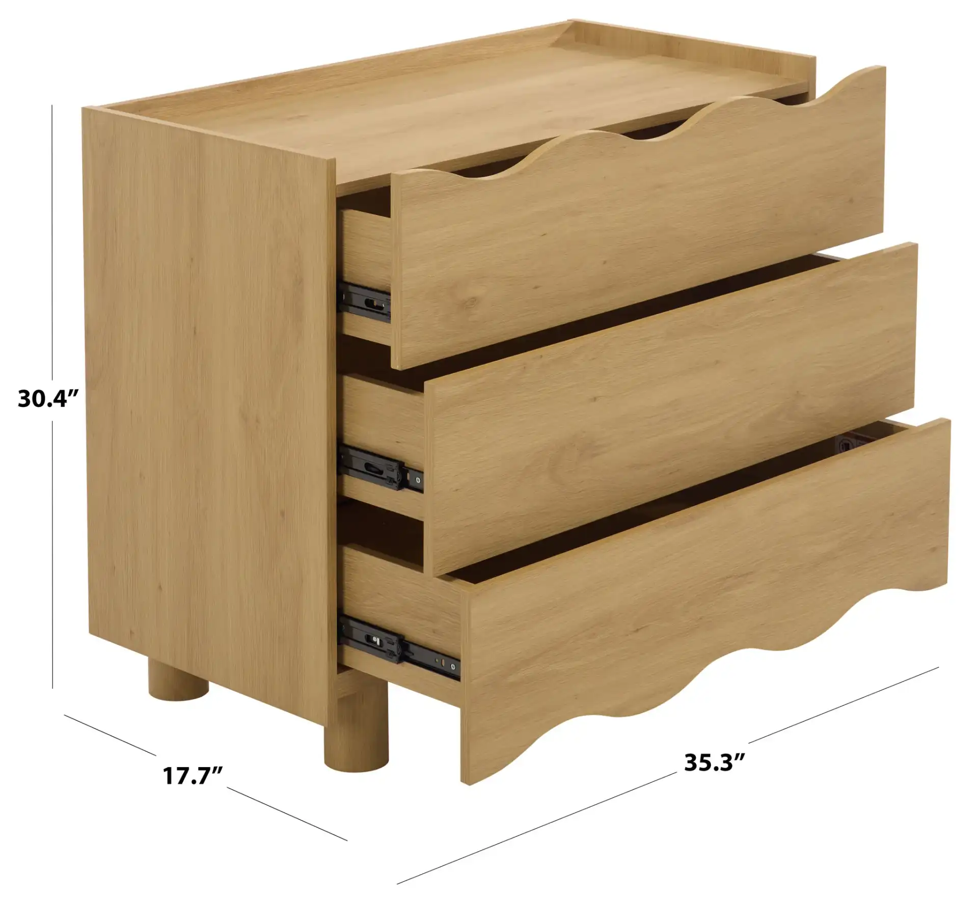 Murilo 3 Drawer Ches in Oak, detail view