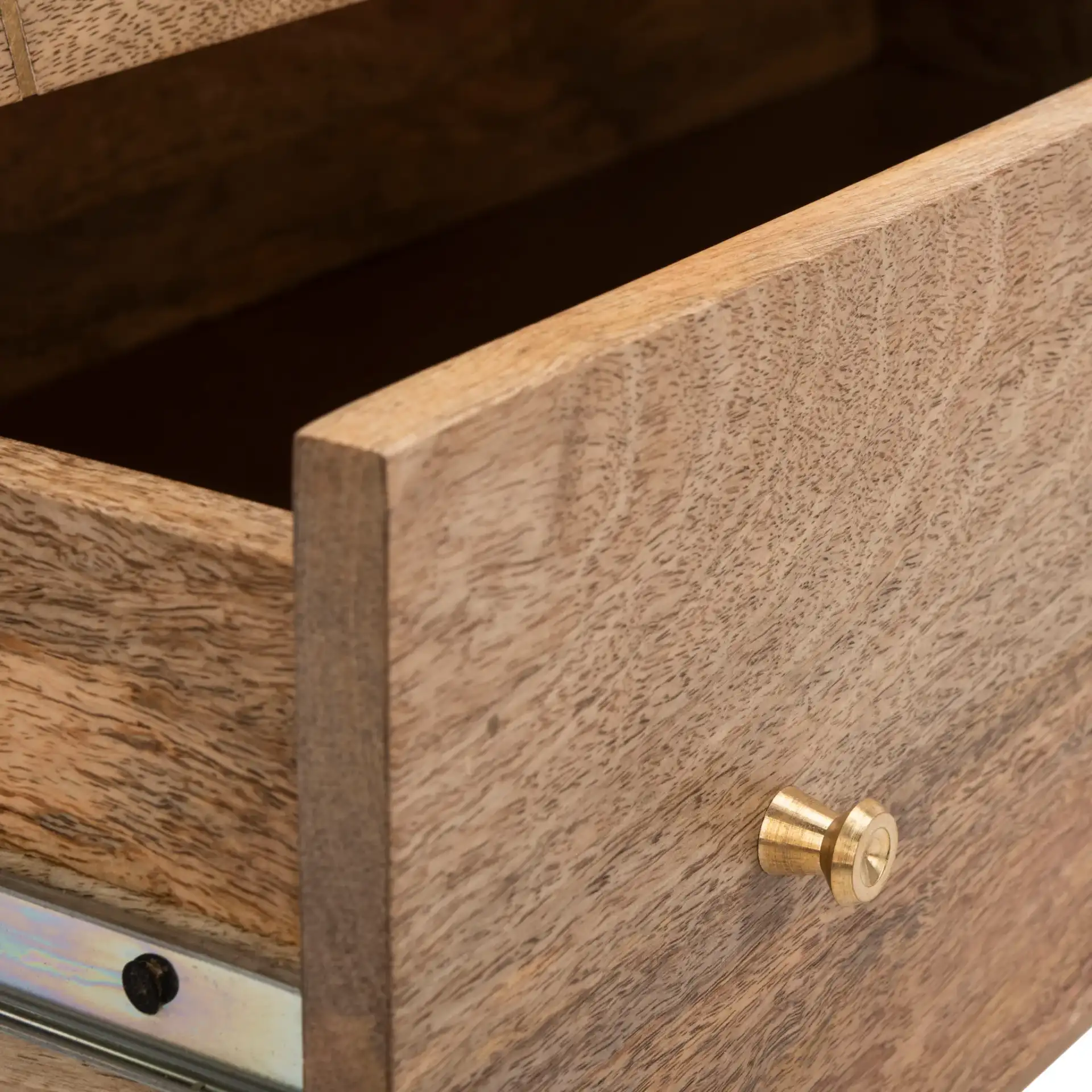 Marigold Three-Drawer Chest in Natural / Brass, detail view