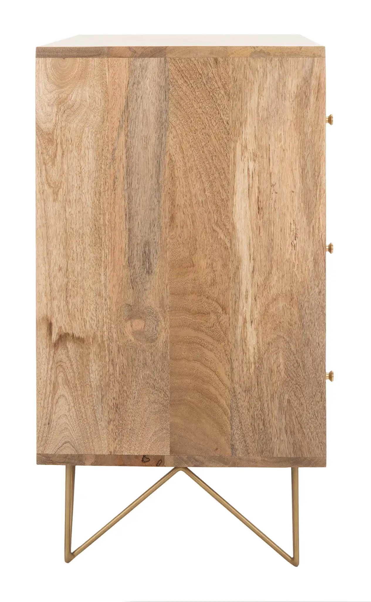 Marigold Three-Drawer Chest in Natural / Brass, detail view