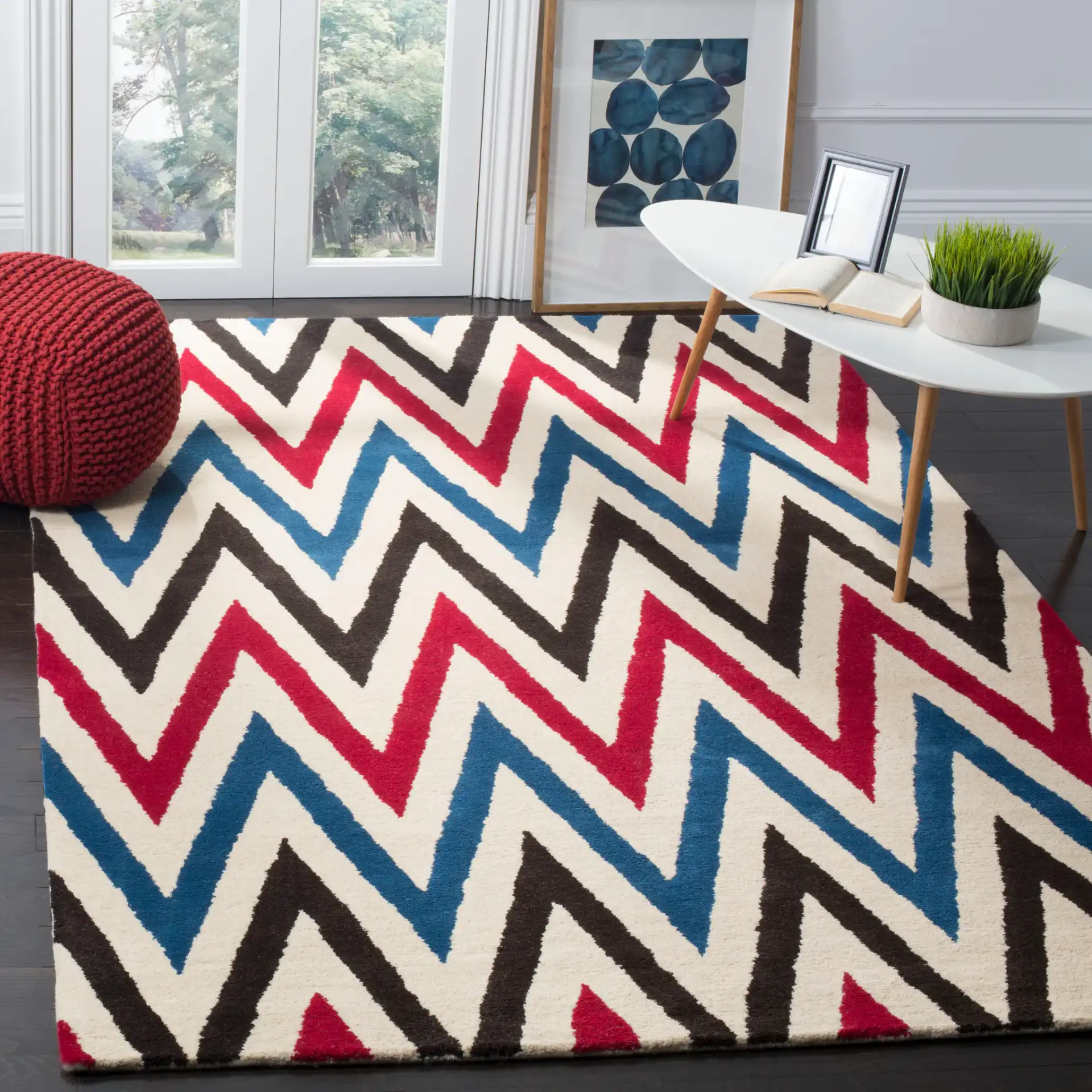 Chatham Sharp Chevron Hand-Tufted Wool Rug in Ivory / Multicolor in a styled room
