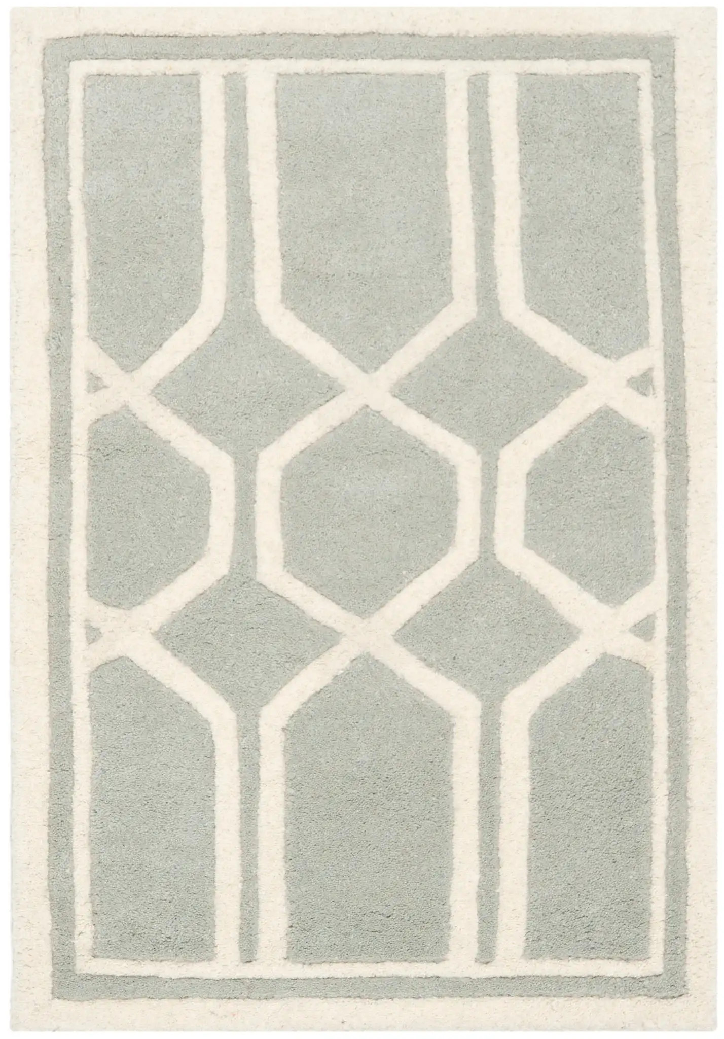 Chatham Bordered Hexagon Trellis Hand-Tufted Wool Rug in Gray / Ivory, detail view
