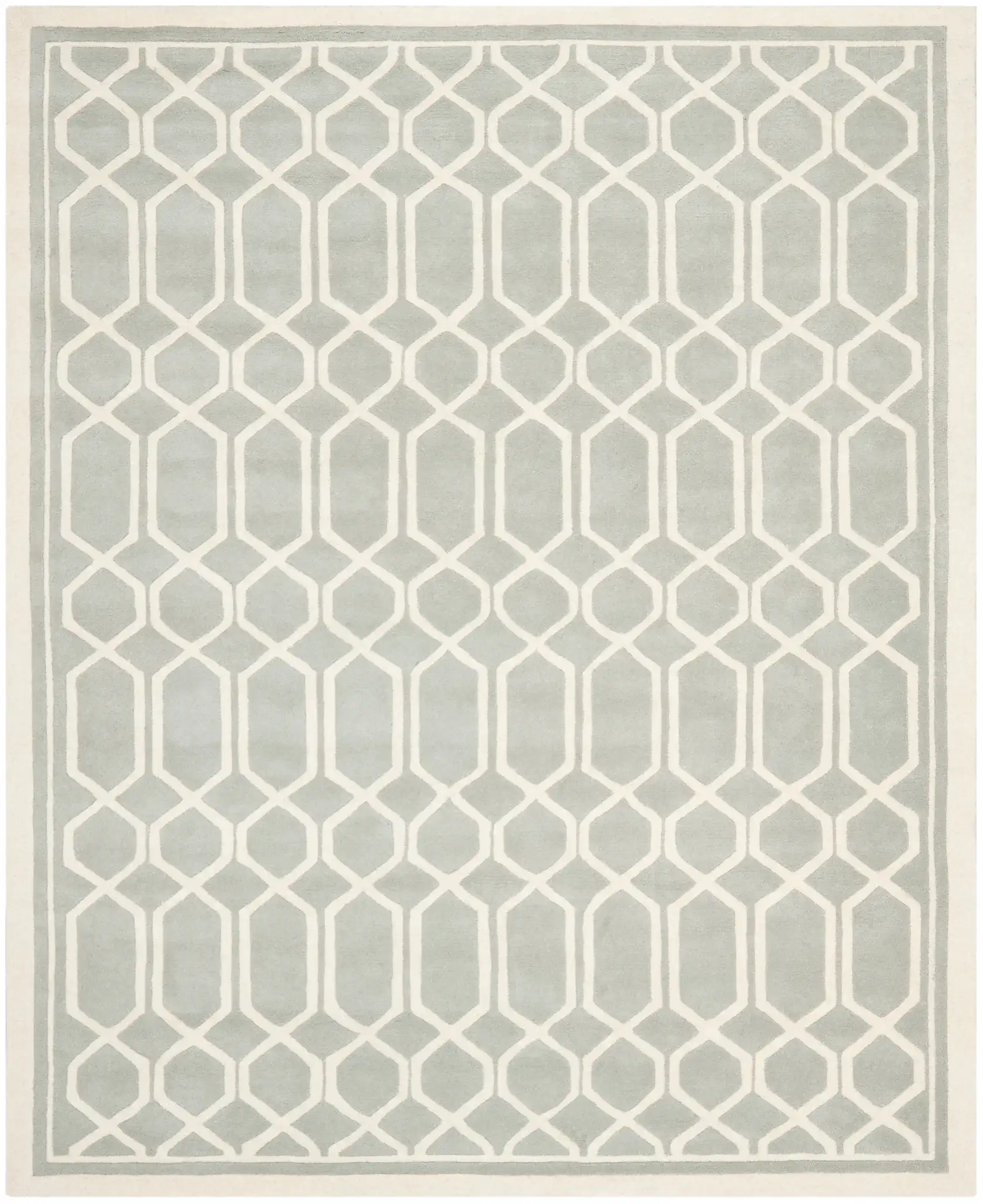 Chatham Bordered Hexagon Trellis Hand-Tufted Wool Rug in Gray / Ivory