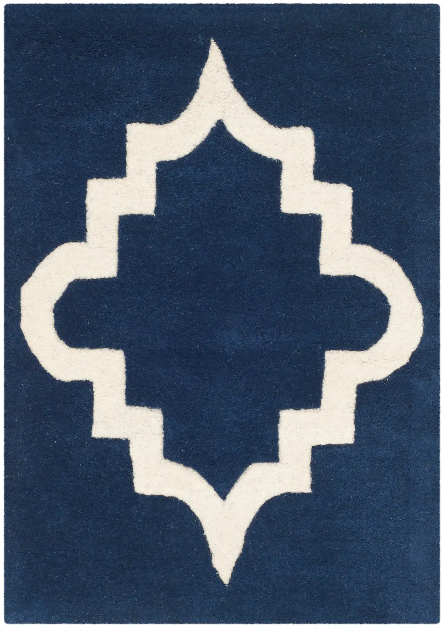 Chatham Large Stepped Trellis Hand-Tufted Wool Rug in Dark Blue / Ivory, detail view