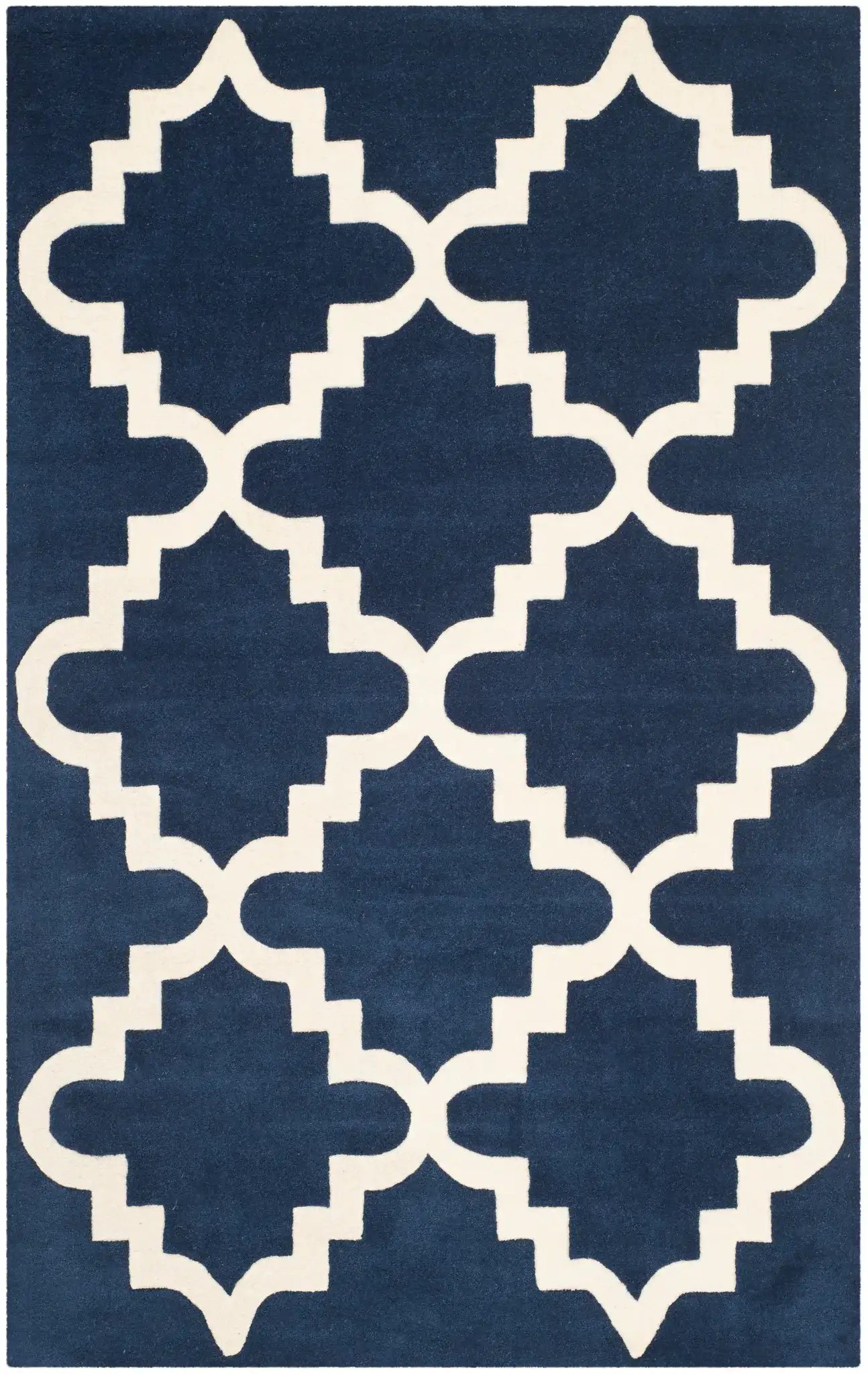 Chatham Large Stepped Trellis Hand-Tufted Wool Rug in Dark Blue / Ivory, detail view