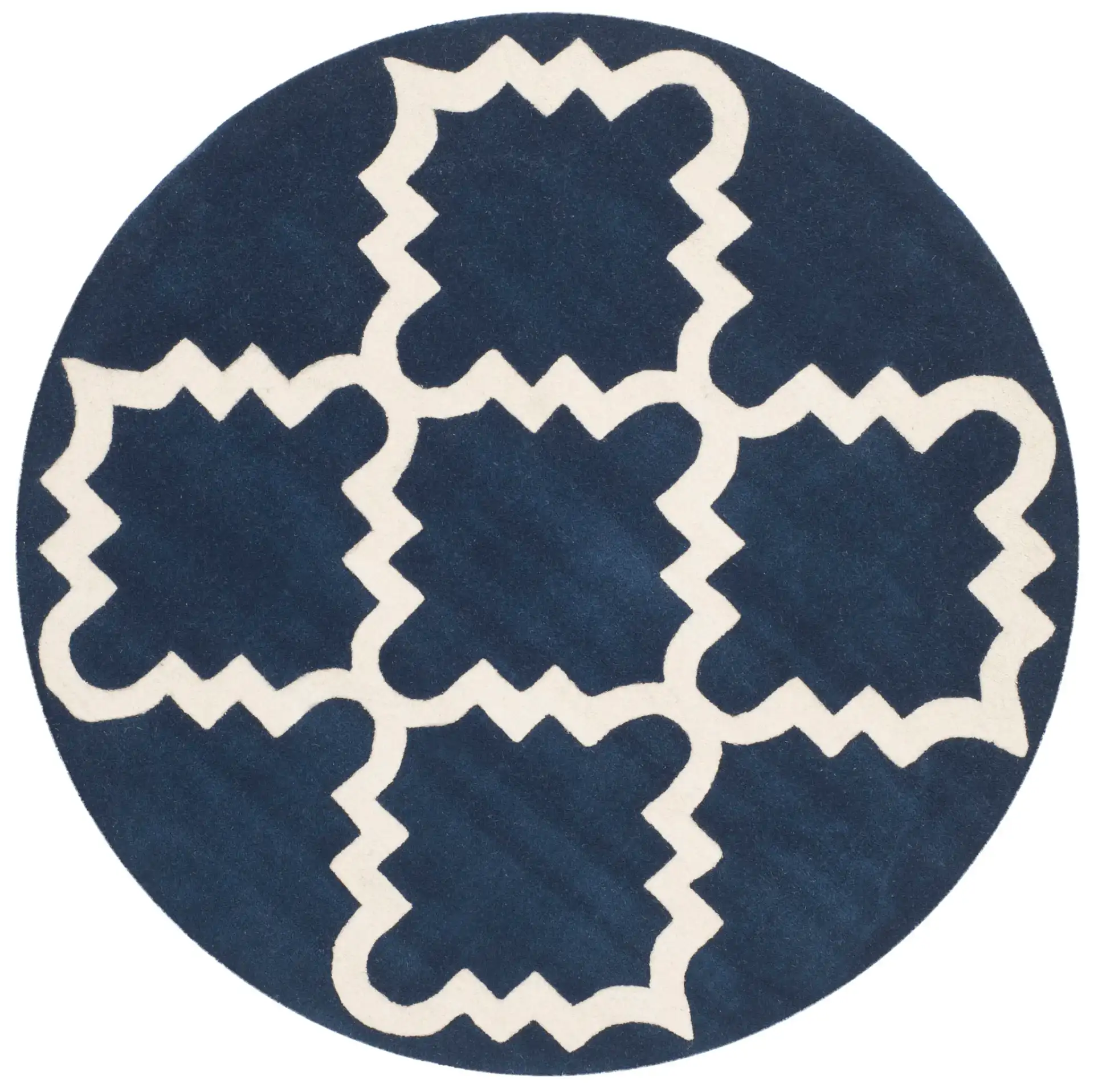Chatham Large Stepped Trellis Hand-Tufted Wool Rug in Dark Blue / Ivory