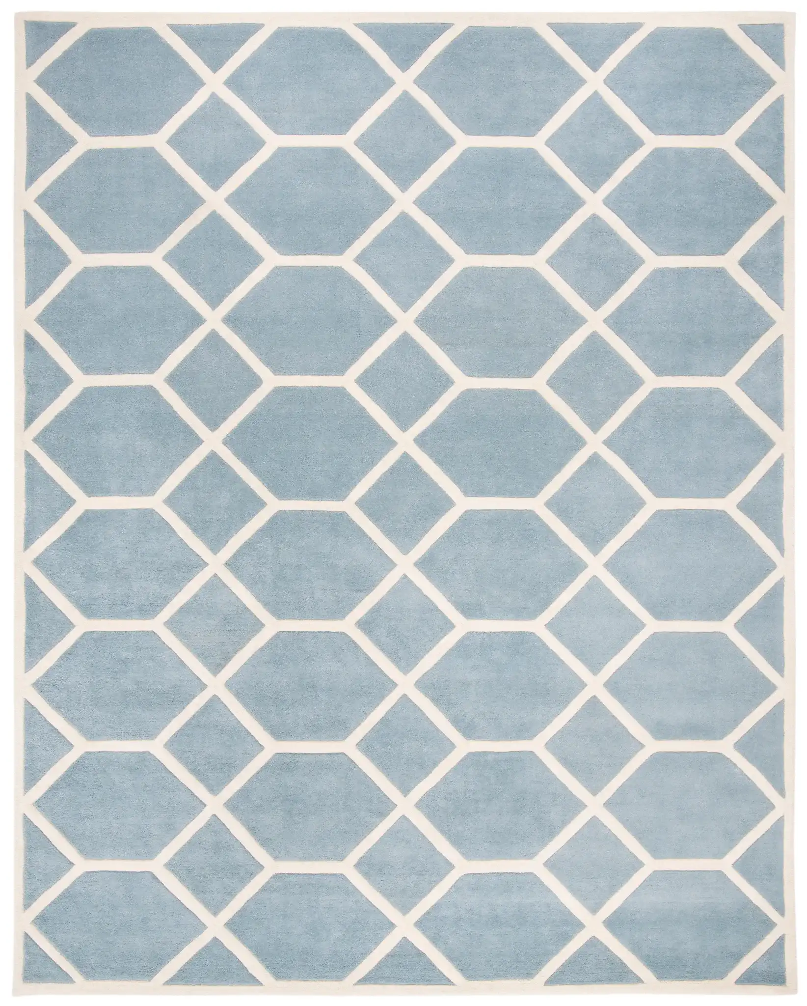 Chatham Honeycomb Lattice Hand-Tufted Wool Rug in Blue / Ivory