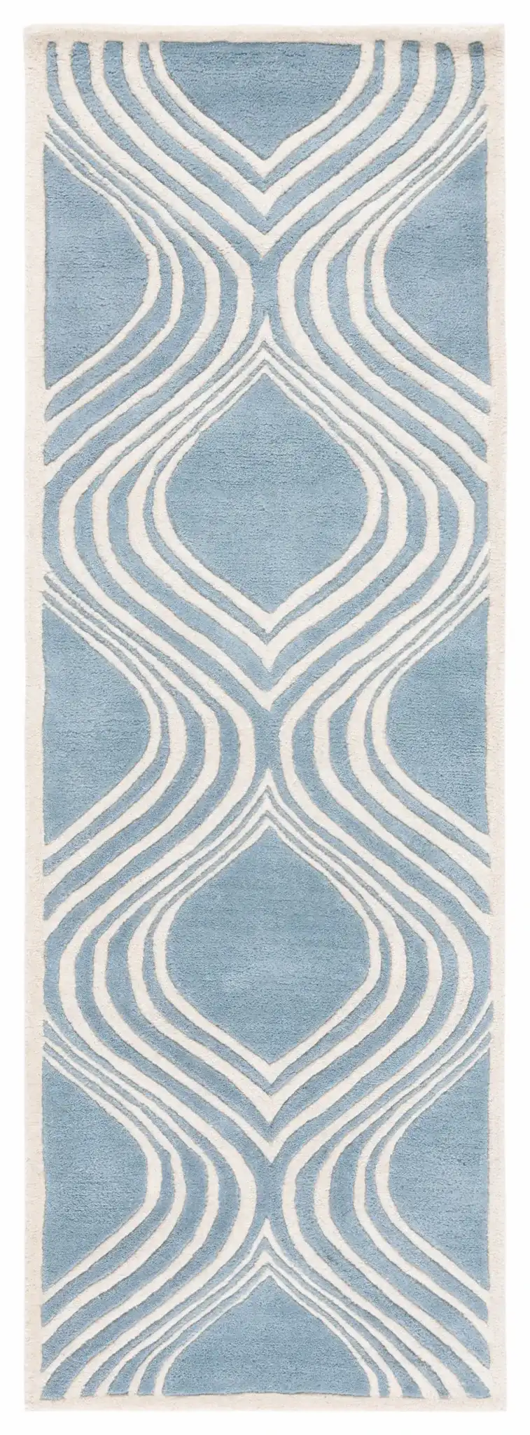 Chatham Wavy Trellis Hand-Tufted Wool Rug in Blue / Ivory, detail view