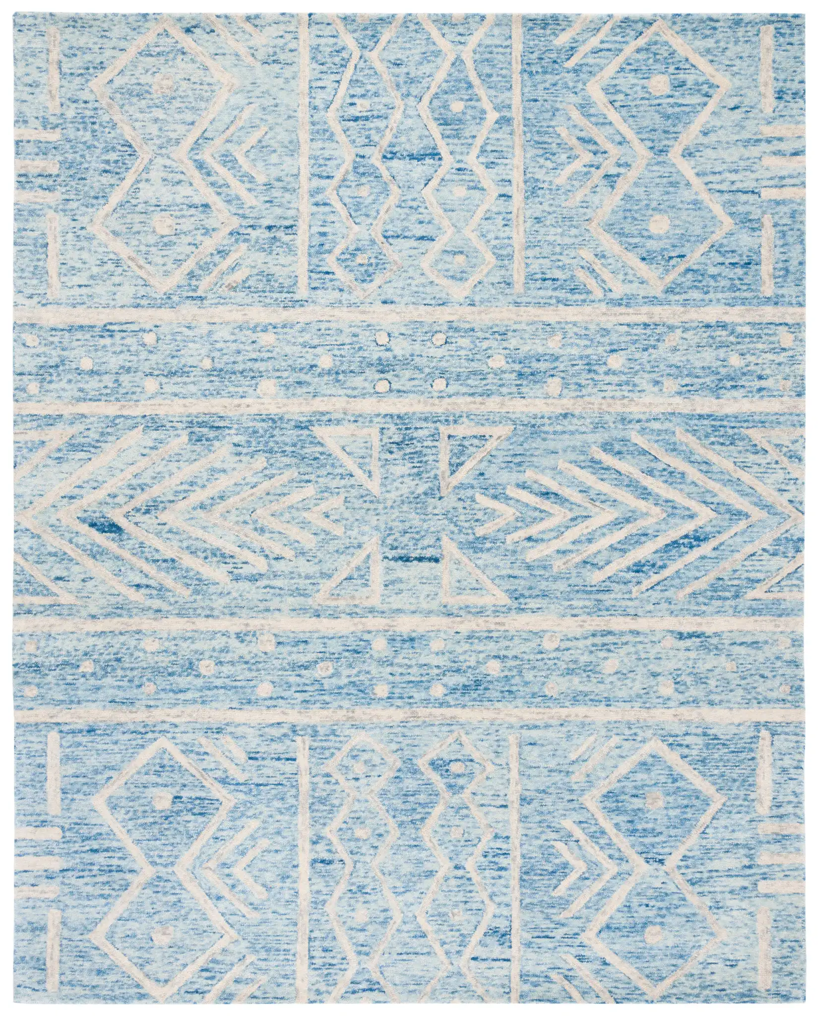 Chatham Banded Tribal Hand-Tufted Wool Rug in Blue / Ivory