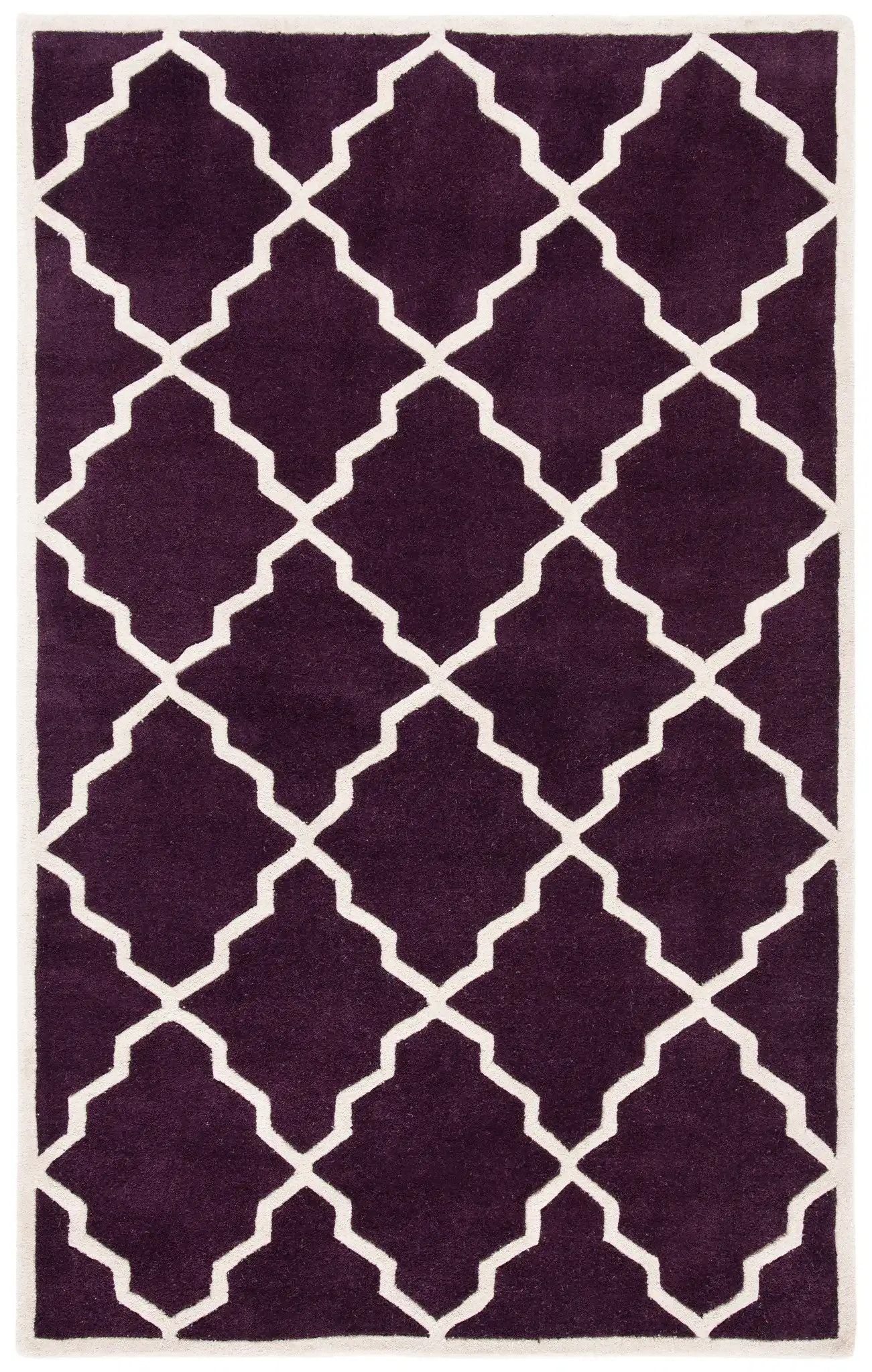 Chatham Stepped Diamond Trellis Hand-Tufted Wool Rug in Dark Purple, detail view
