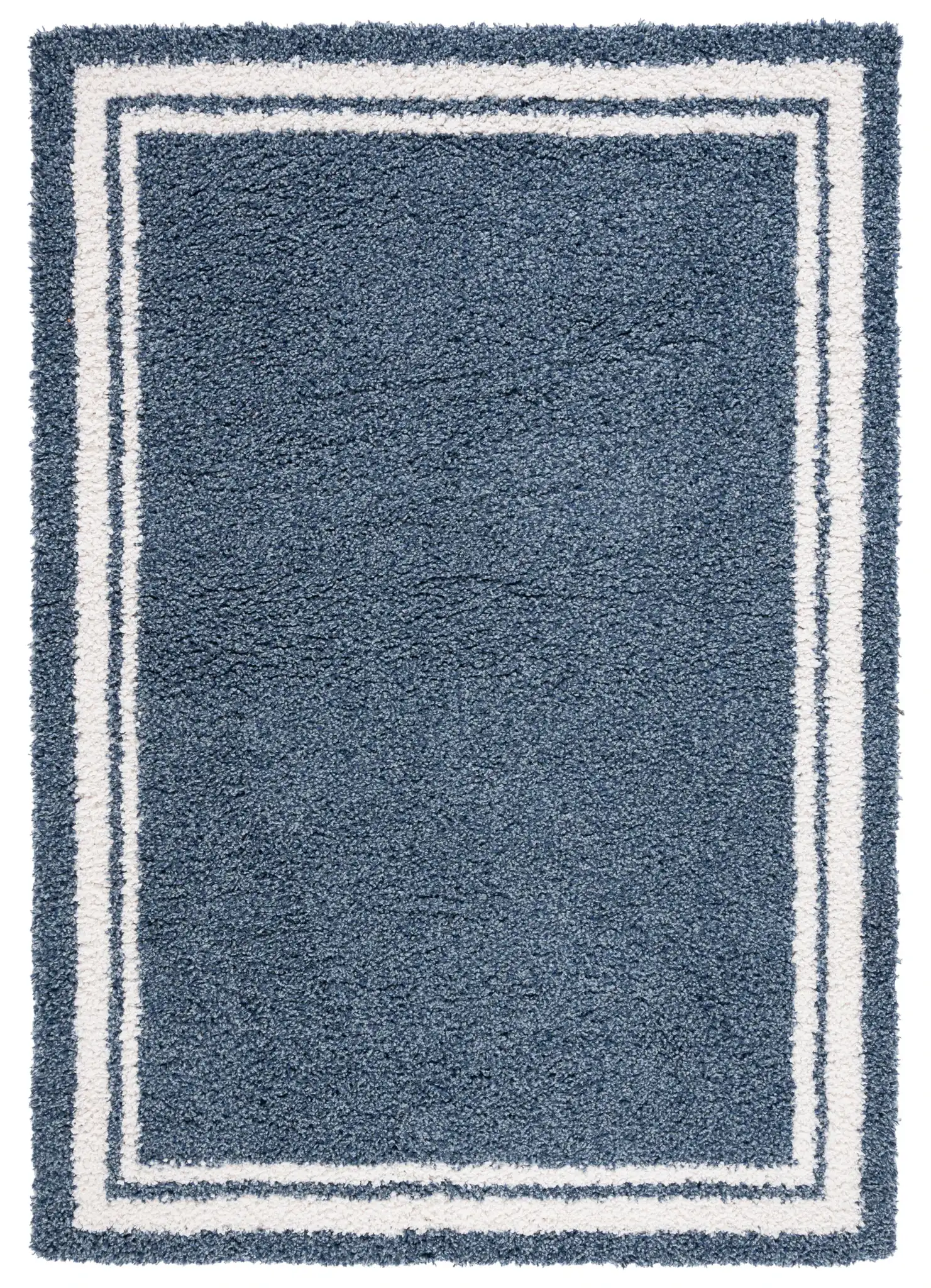 Calico Double Border Shag Rug in Blue / Ivory