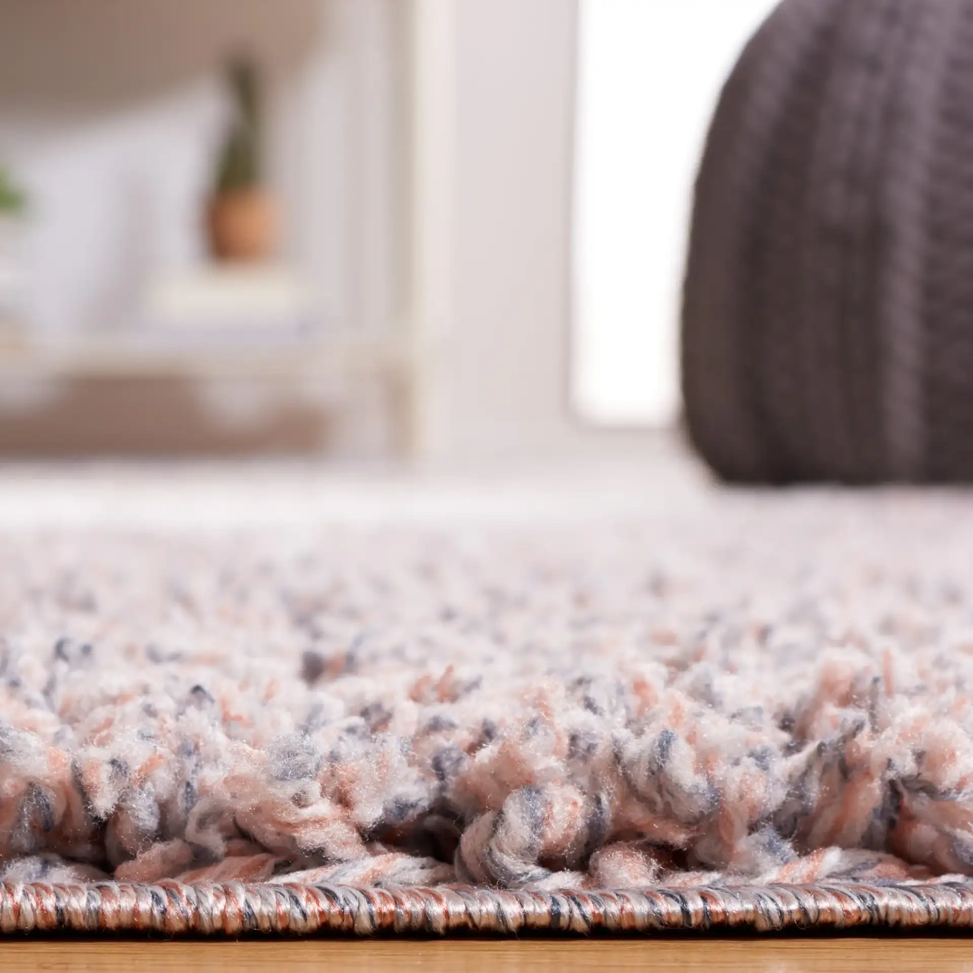 Calico Wave Shag Rug in Taupe / Blue in a styled room