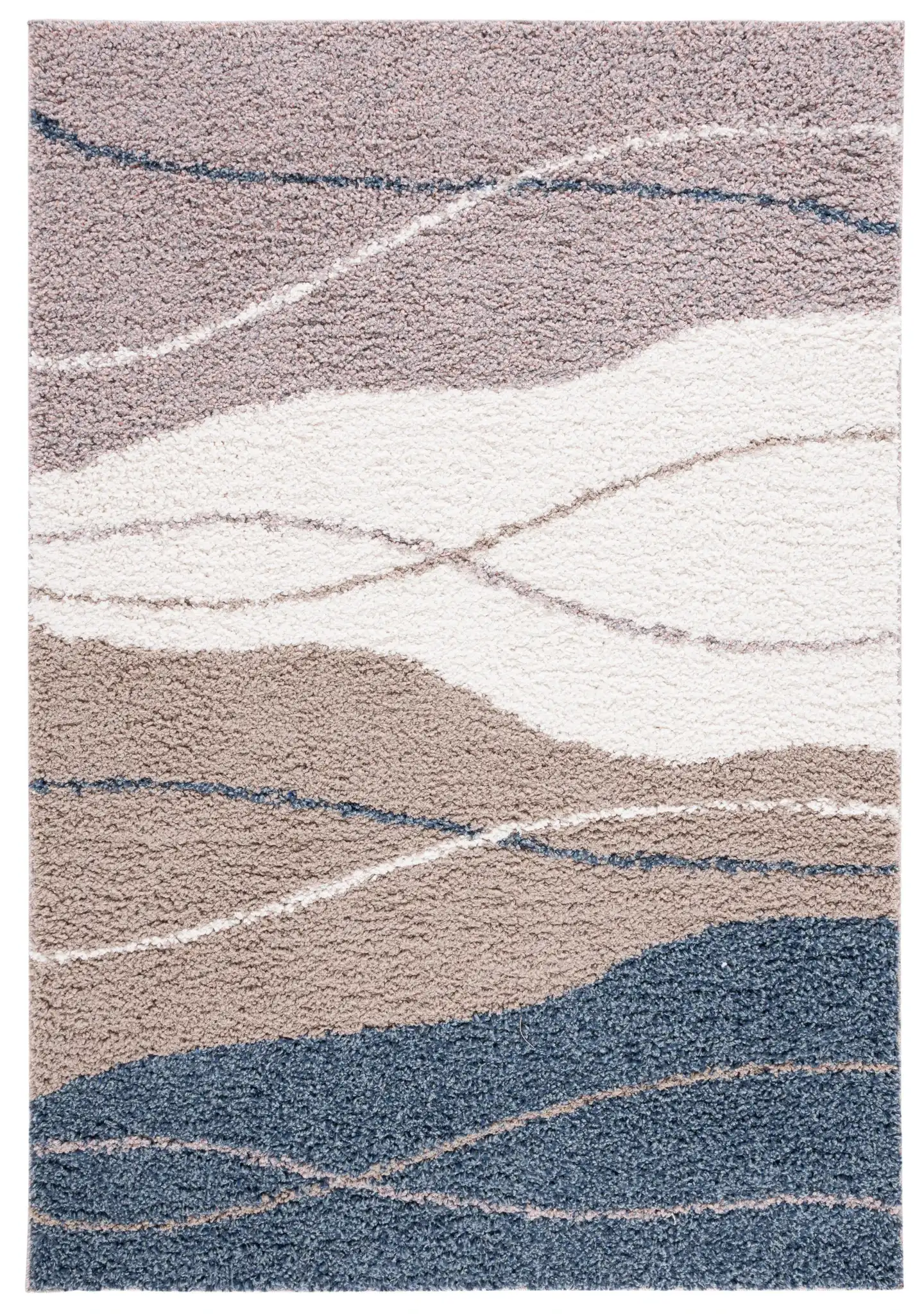 Calico Wave Shag Rug in Taupe / Blue