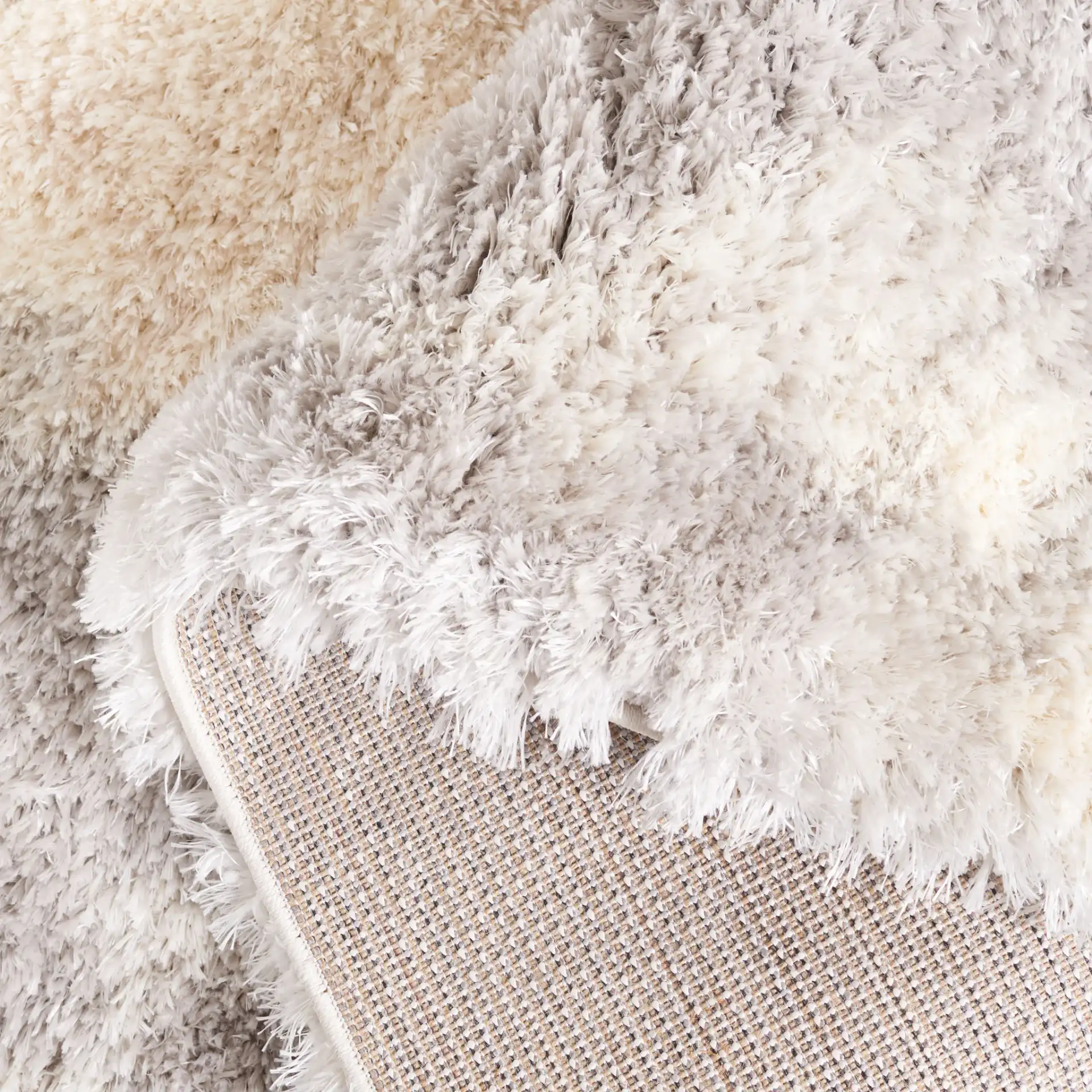 Cloud Clouded Allover Shag Rug in Ivory / Gray in a styled room