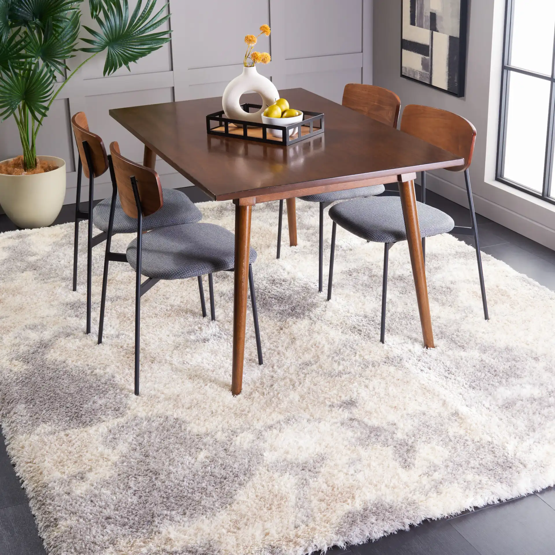 Cloud Clouded Allover Shag Rug in Ivory / Gray in a styled room