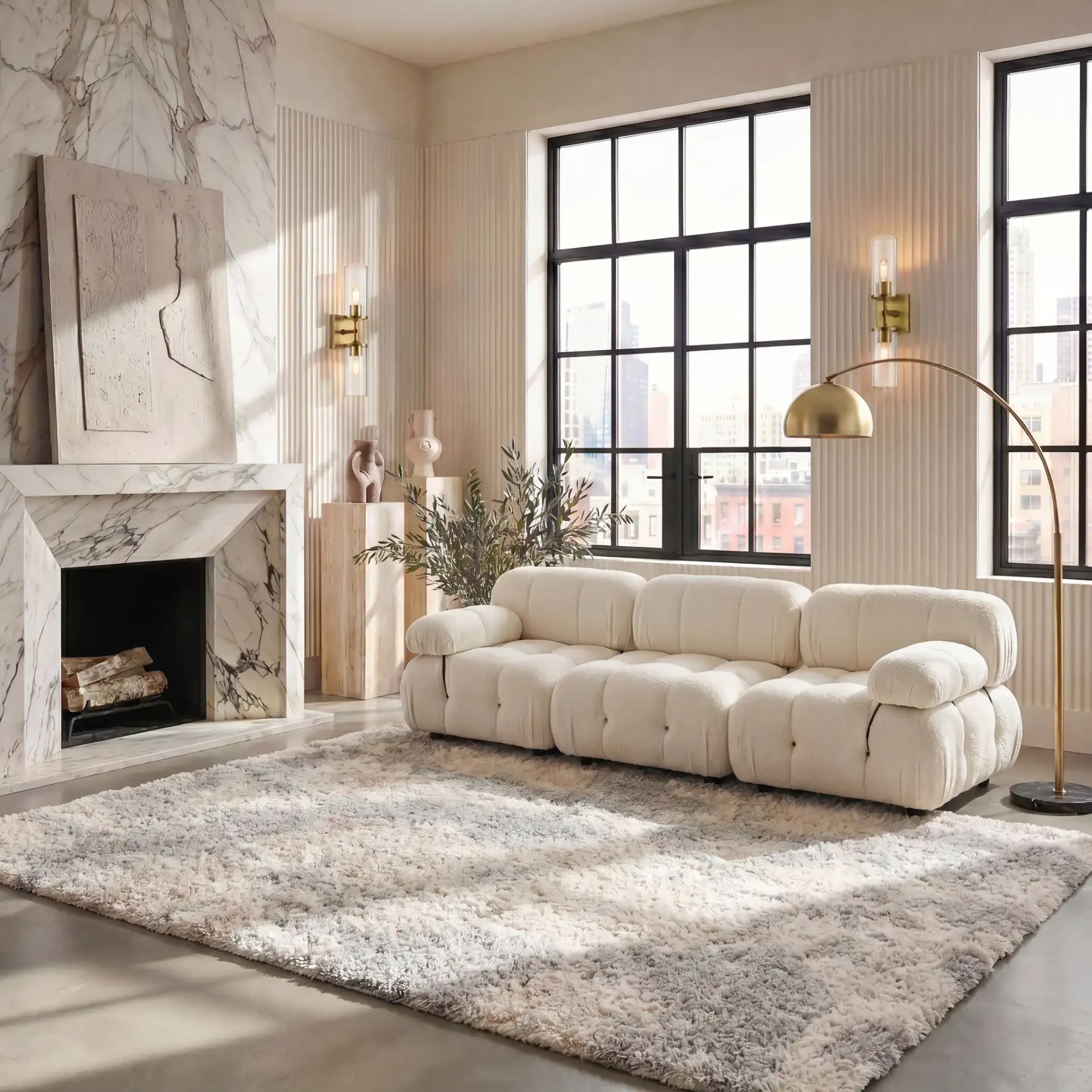 Cloud Clouded Allover Shag Rug in Ivory / Gray in a styled room