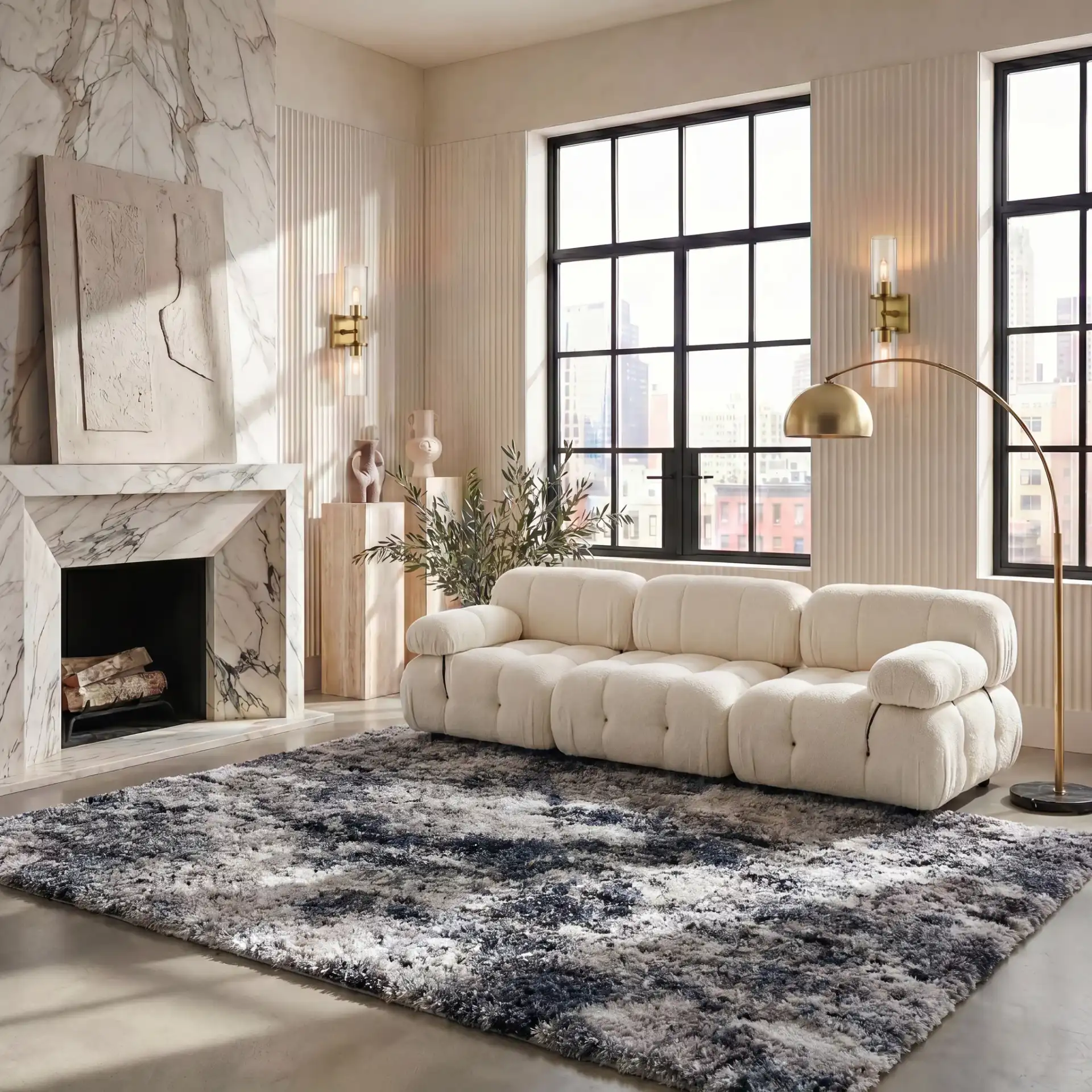 Cloud Mottled Shag Rug in Gray / Blue in a styled room