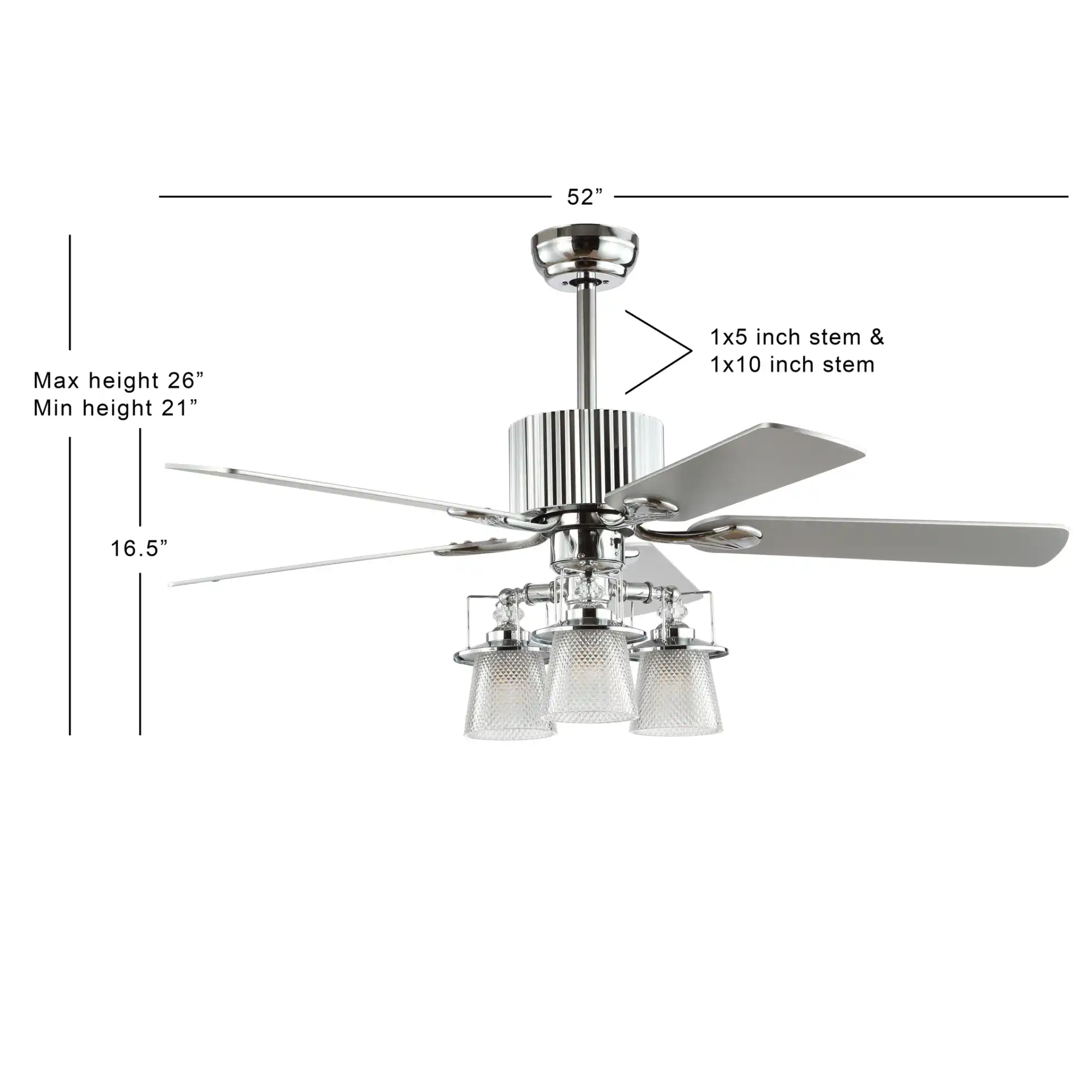 Parlin Three-Light Ceiling Fan in Chrome, detail view